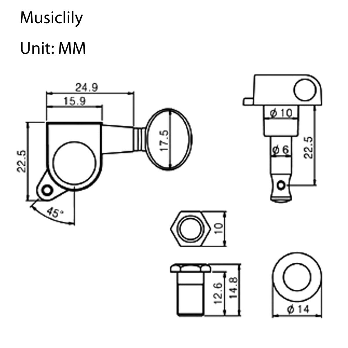 Musiclily Pro 6 in Line Guitar Sealed Tuners Tuning Keys Pegs Machine Heads Set for Fender Stratocaster Telecaster, Kidney Butto