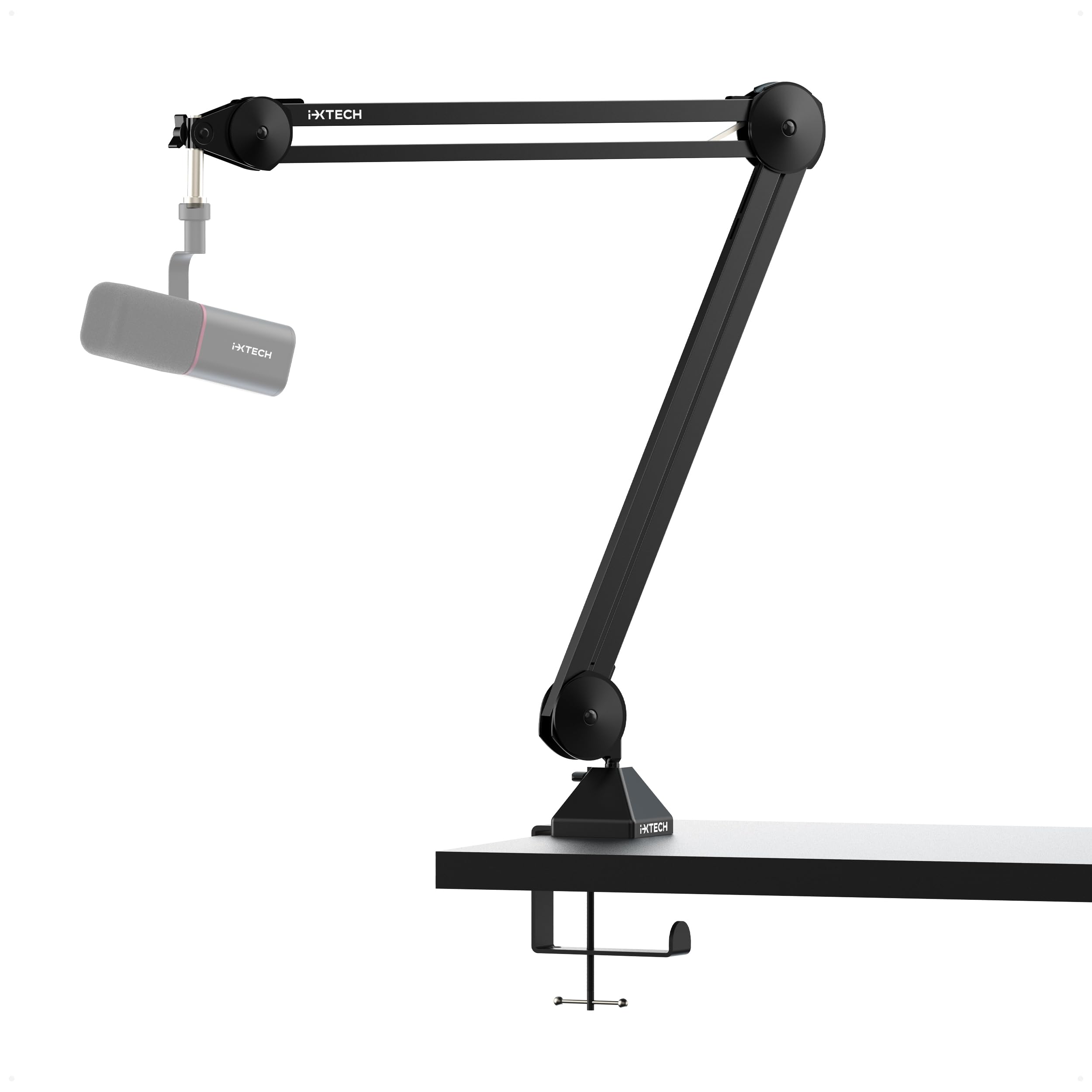 IXTECH Microphone Boom Arm Stand, Heavy Duty Adjustable Mic Stand with Cable Ties, Desk Mount Arm Stand for Gaming Streaming Pod