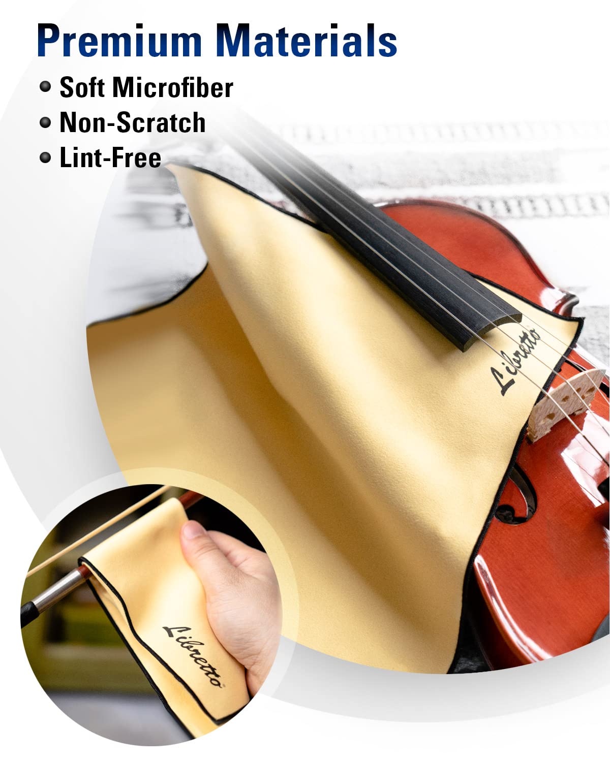 Libretto Microfiber Polish Cloth for Musical Instrument, 3 Sizes in 1 Pack, Violin and Cello Cleaning Product, Yellow, Lint-Free