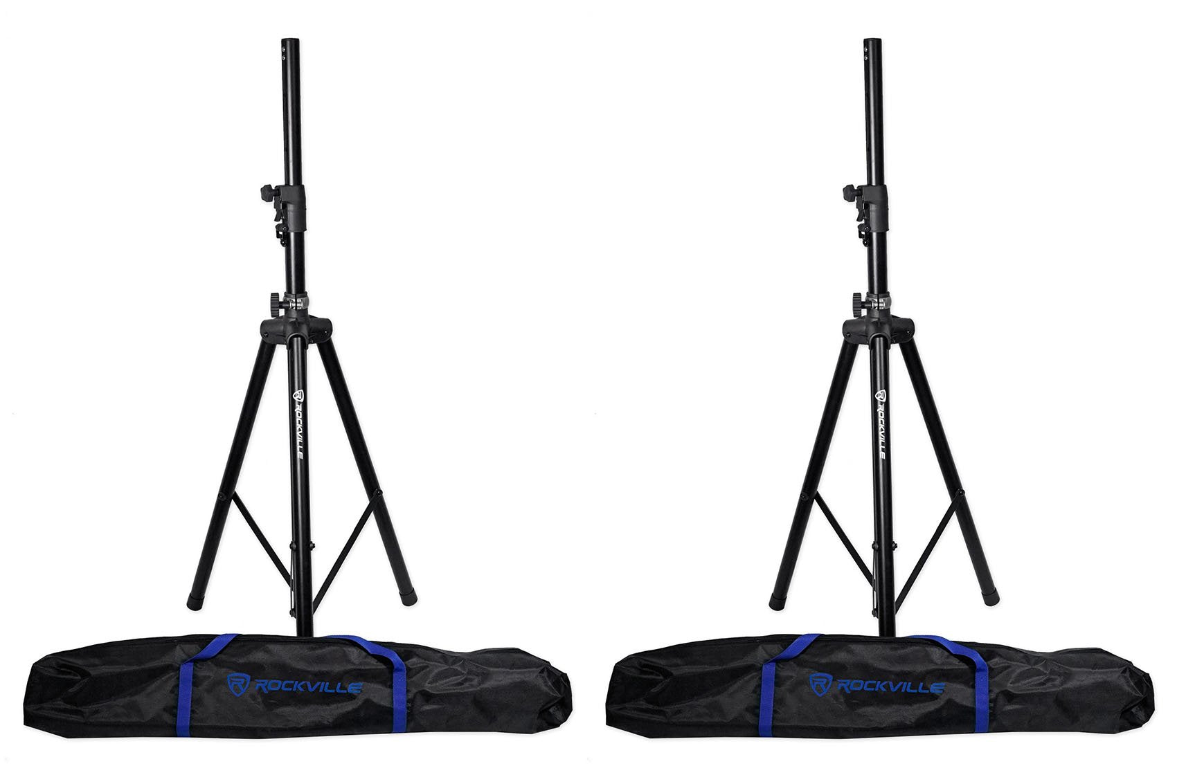 2-Pack Rockville RVSS4AB Hydraulic Auto Lift & Lower Tripod Speaker Stand, 154 lbs Capacity, Travel Bag Included, Adjustable 42-