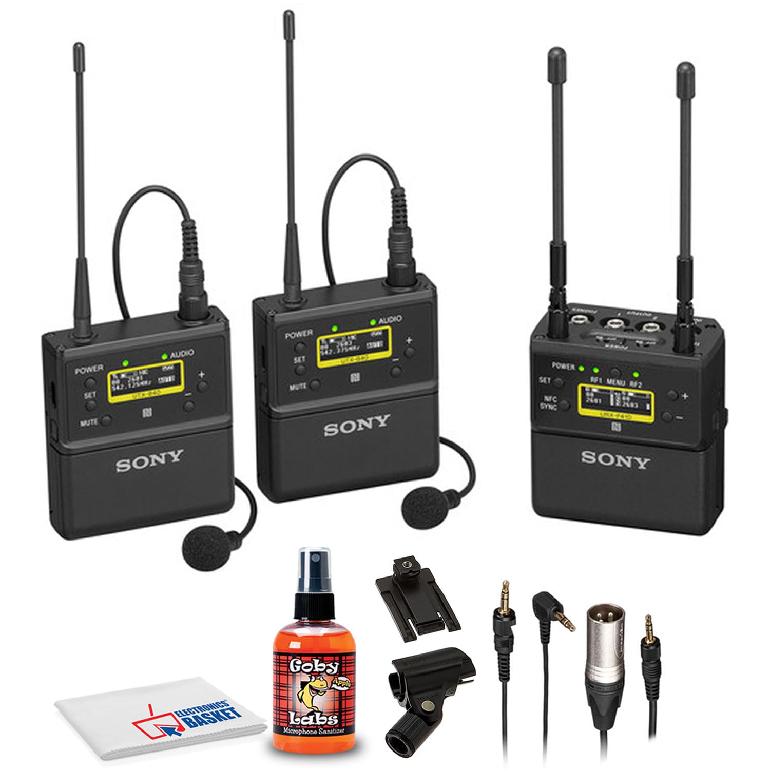 Sony UWP-D27 2-Person Camera-Mount Wireless Omni Lavalier Microphone System (UC25: 536 to 608 MHz) with 6Ave Cleaning Kit