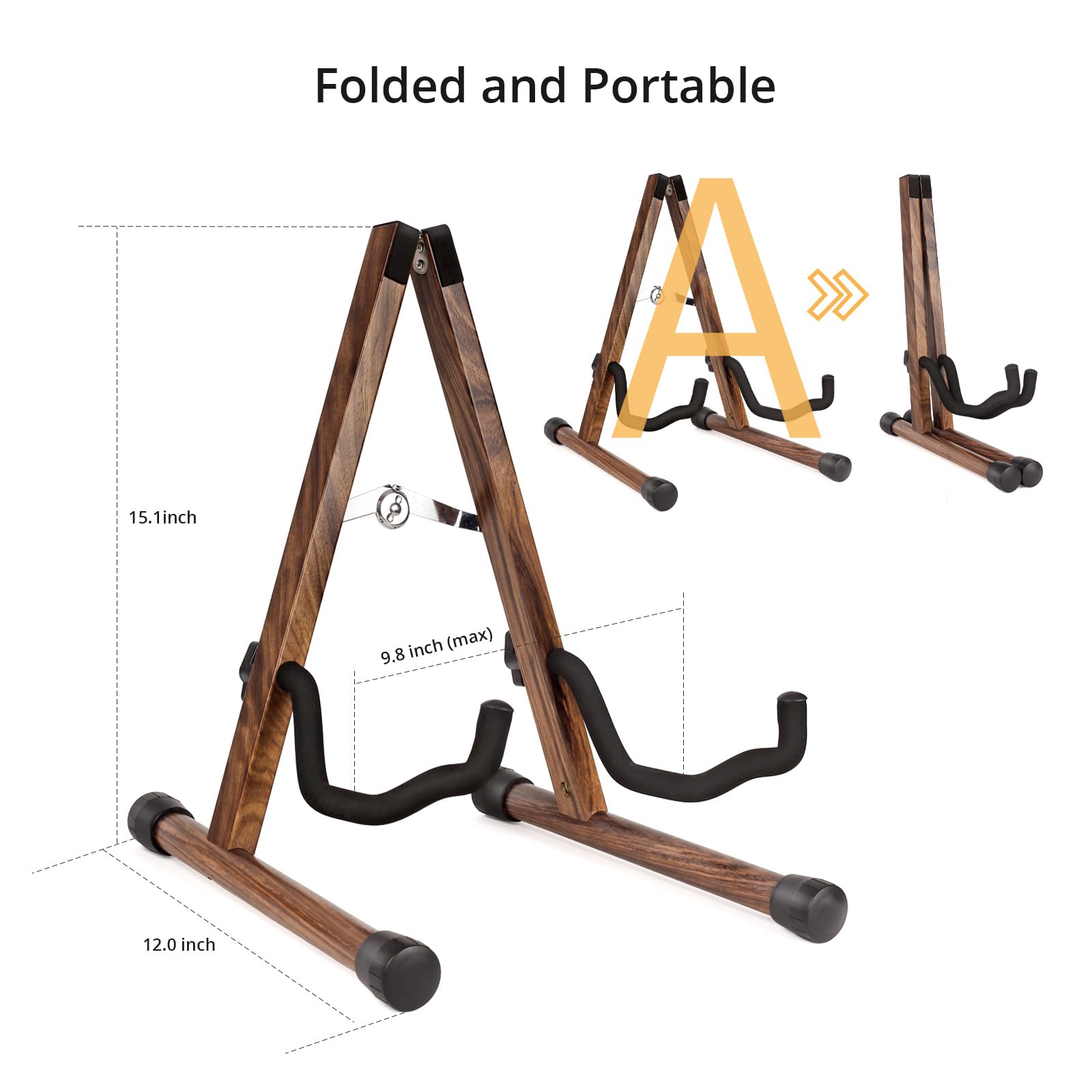 MUSO Natural Wood Guitar Stand, A-Frame Folding, Easy Assembly and Portable, For Guitar,Bass,Ukulele,Banjo,Cello,Mandolin,Durabl