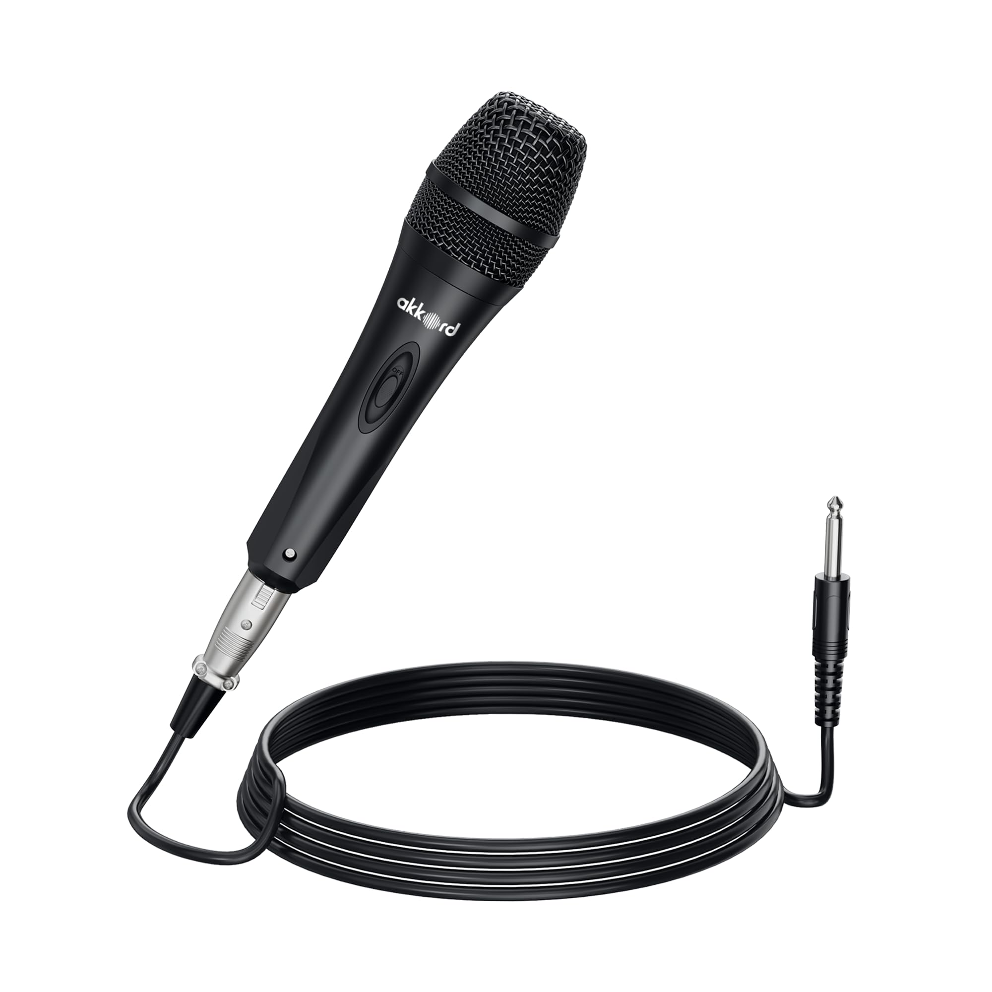 Akkord Wired Handheld Microphone For Singing, Dynamic Vocal Mic With On/Off Switch, 1/4 Jack Cable Included  Ideal For Karaoke, 