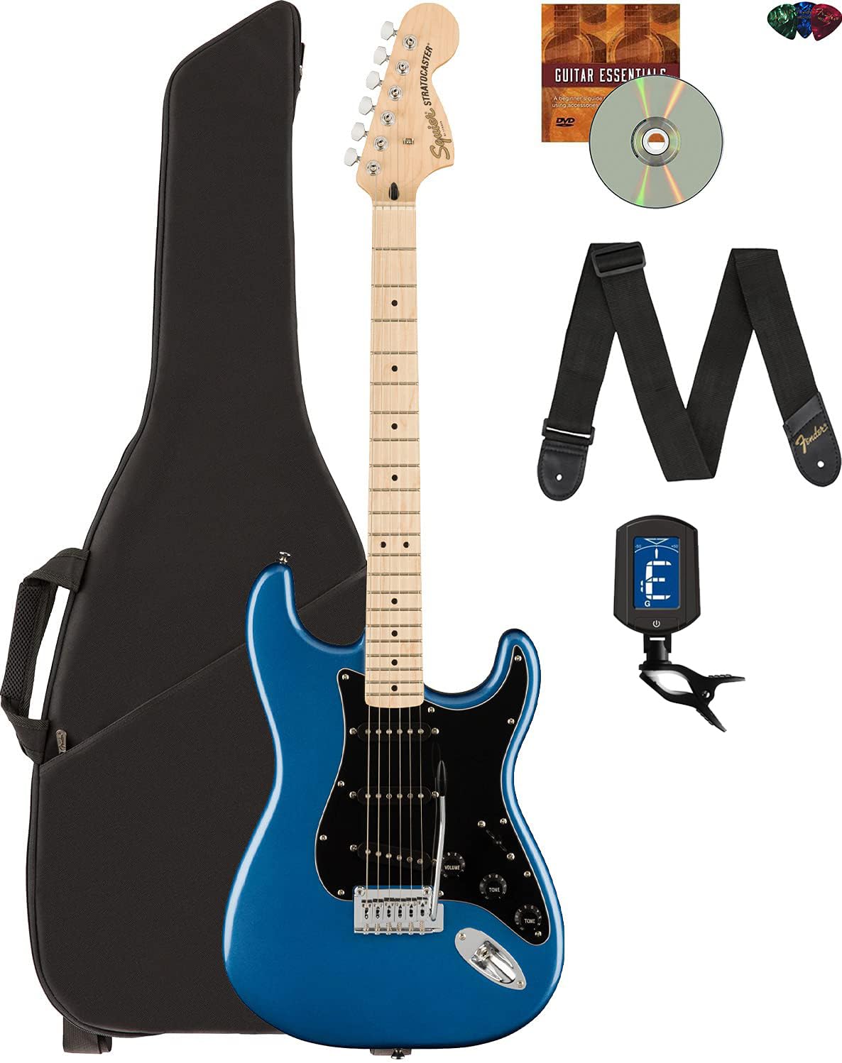 Fender Squier Affinity Series Stratocaster - Lake Placid Blue Bundle With Gig Bag, Tuner, Strap, Picks, And Austin Bazaar Instru