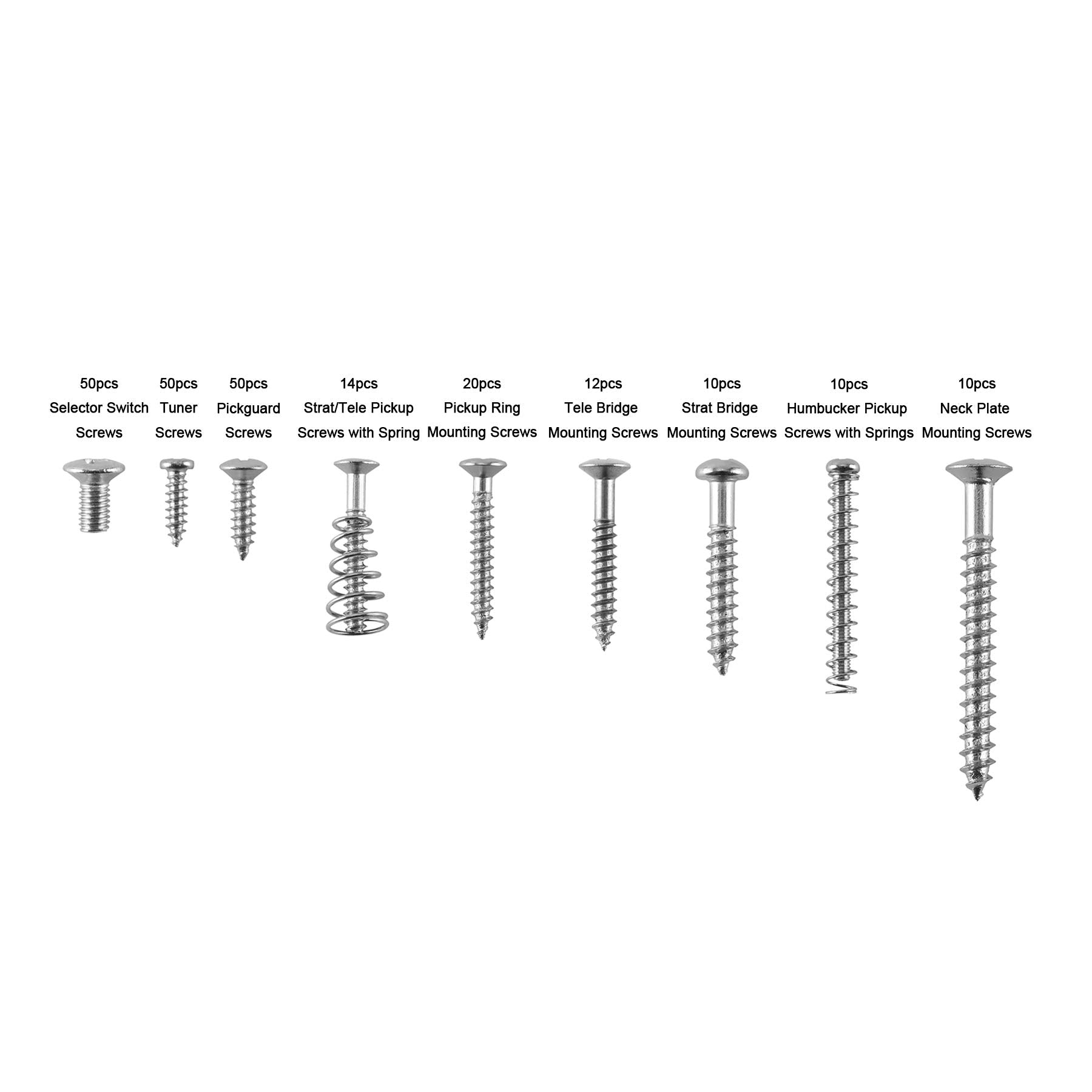 N C Electric Guitar Screw Kit, 226 Pieces(9 Types) with Springs for Electric Guitar Bridge, Pickup, Pickguard, Tuner, Switch, Ne