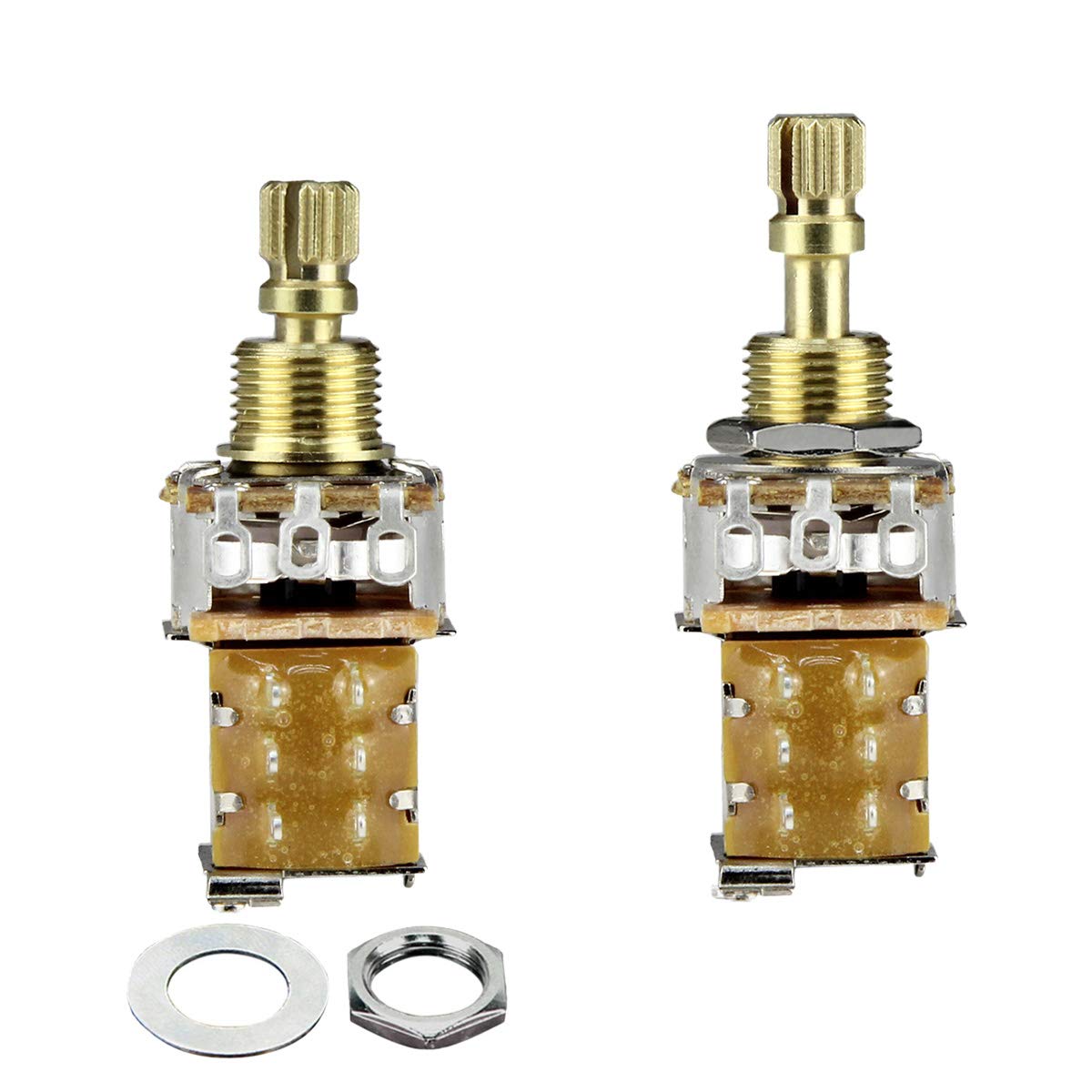 Fleor 2Pcs B500K Push Push Guitar Pots Short Copper Split Shaft Linear Taper Potentiometers