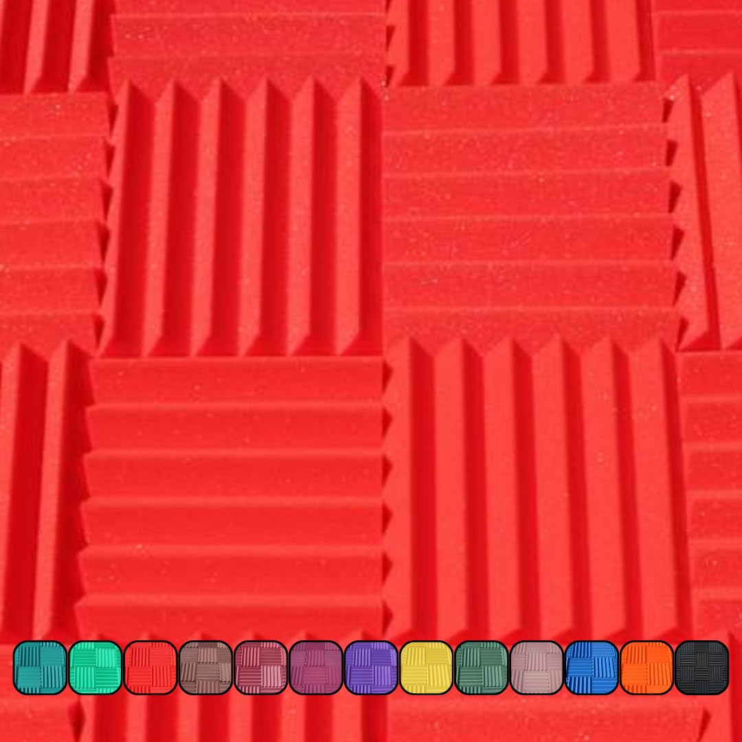 Soundproofing Acoustic Studio Foam - Red Color - Wedge Style Panels 12   X12   X2    Tiles - 4 Pack