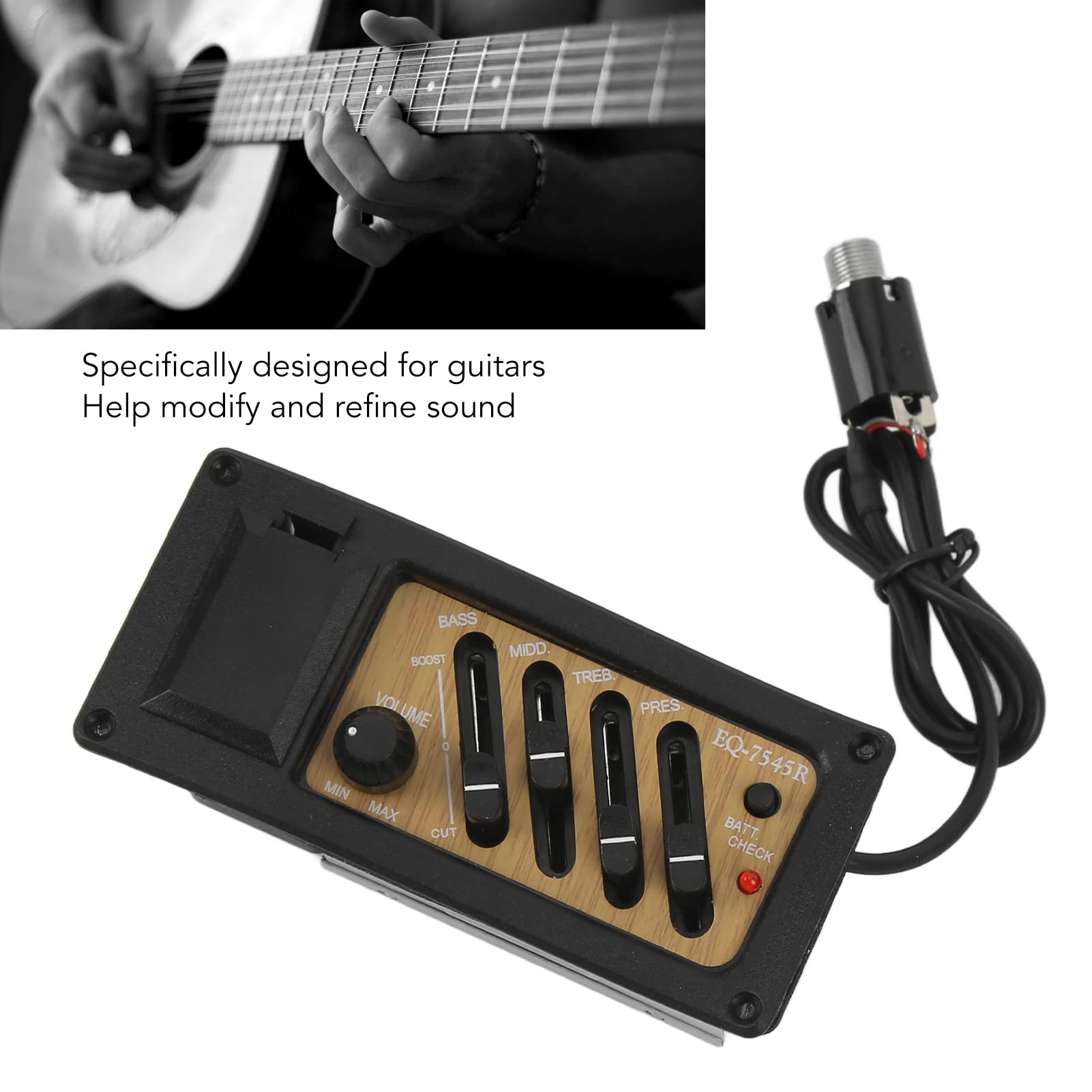 Acoustic Guitar Pickup, Acoustic Guitar Preamp 4 Band Eq Equalizer System Wood Grain Color 7545R Pickup