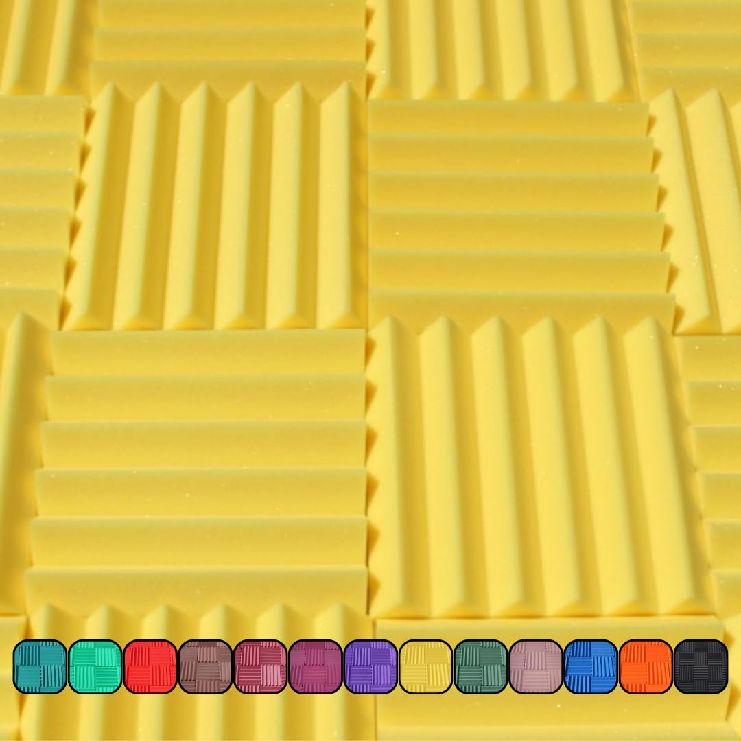 Soundproofing Acoustic Studio Foam - Yellow Color - Wedge Style Panels 12   X12   X2    Tiles - 4 Pack
