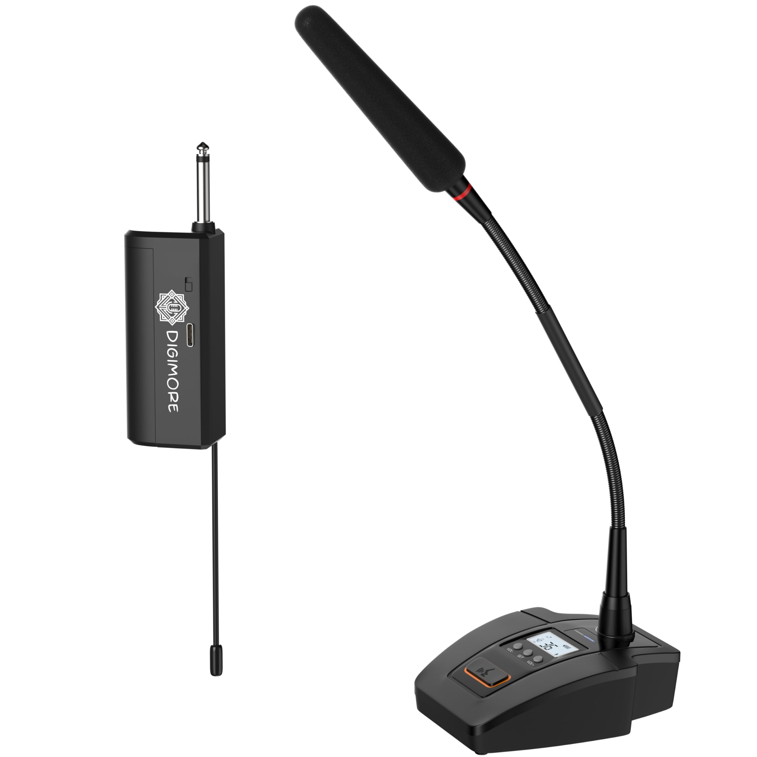 Digimore Wireless Gooseneck Microphone System | 24 Adjustable Desktop Mic | 160Ft Range | 36 Channels | Ideal For Meetings, Lect