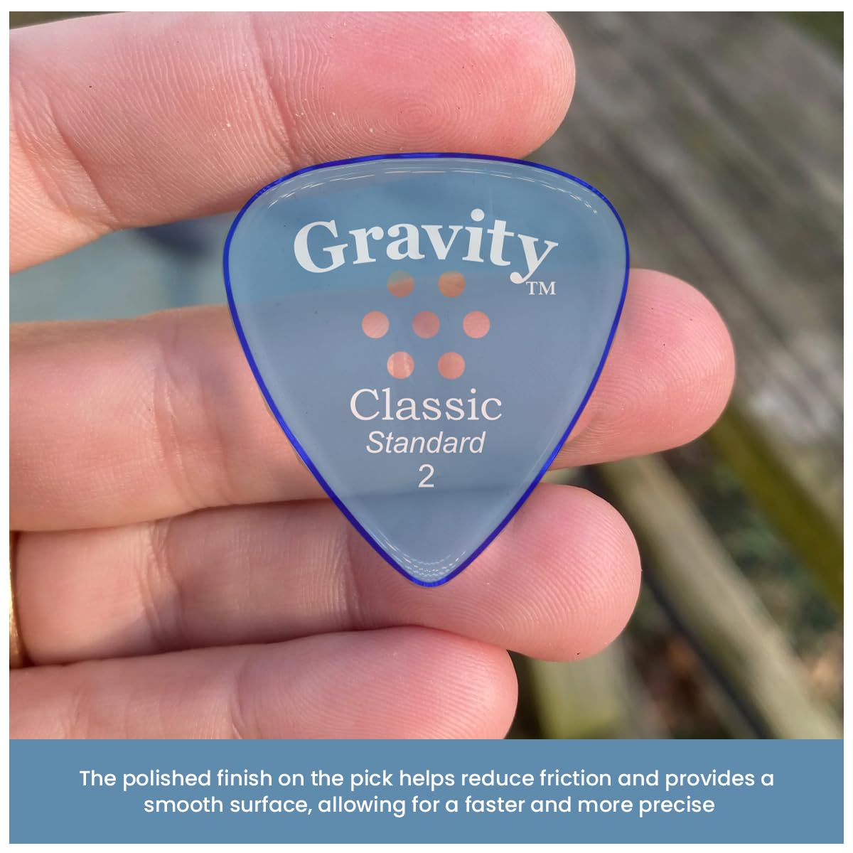 Gravity Picks Classic Guitar Pick - 2.0mm Blue - Polished w/Multi-Hole Grip