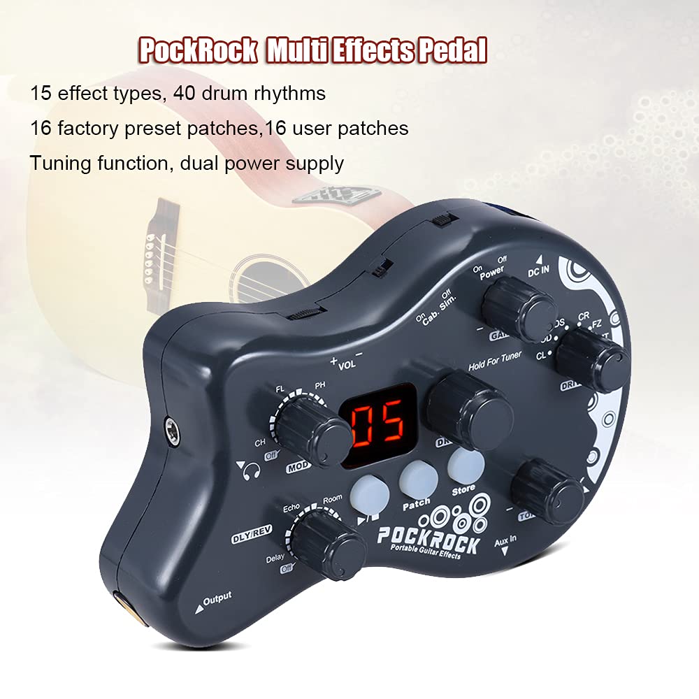 summina PockRock Guitar Pedal Portable Multi-effects Processor Effect Pedal 15 Effect Types 40 Drum Rhythms Tuning Function with