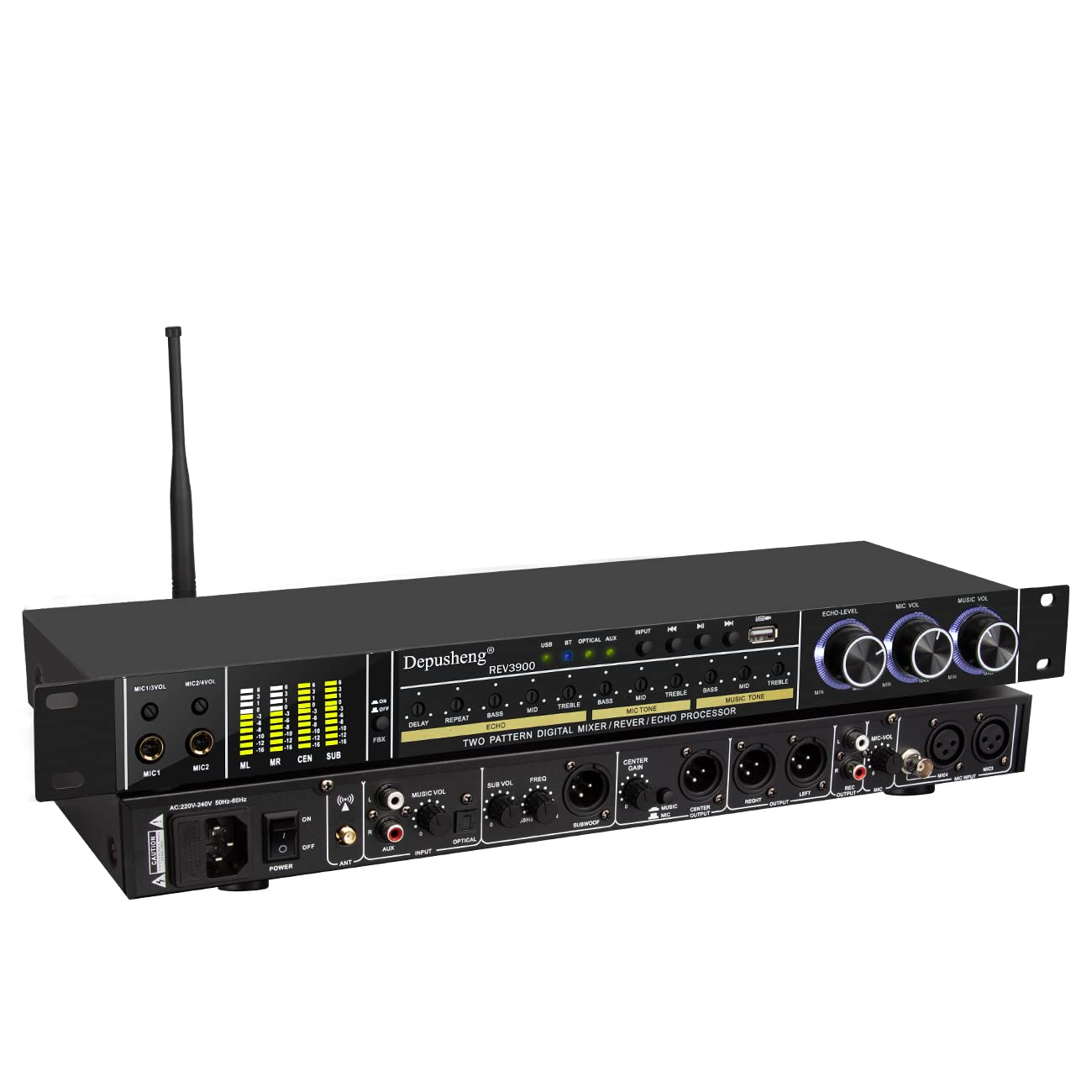 Depusheng REV3900 Pre Effector Professional KTV Household Karaoke Multieffects Processors Anti Howling Audio Processor USB Bluet