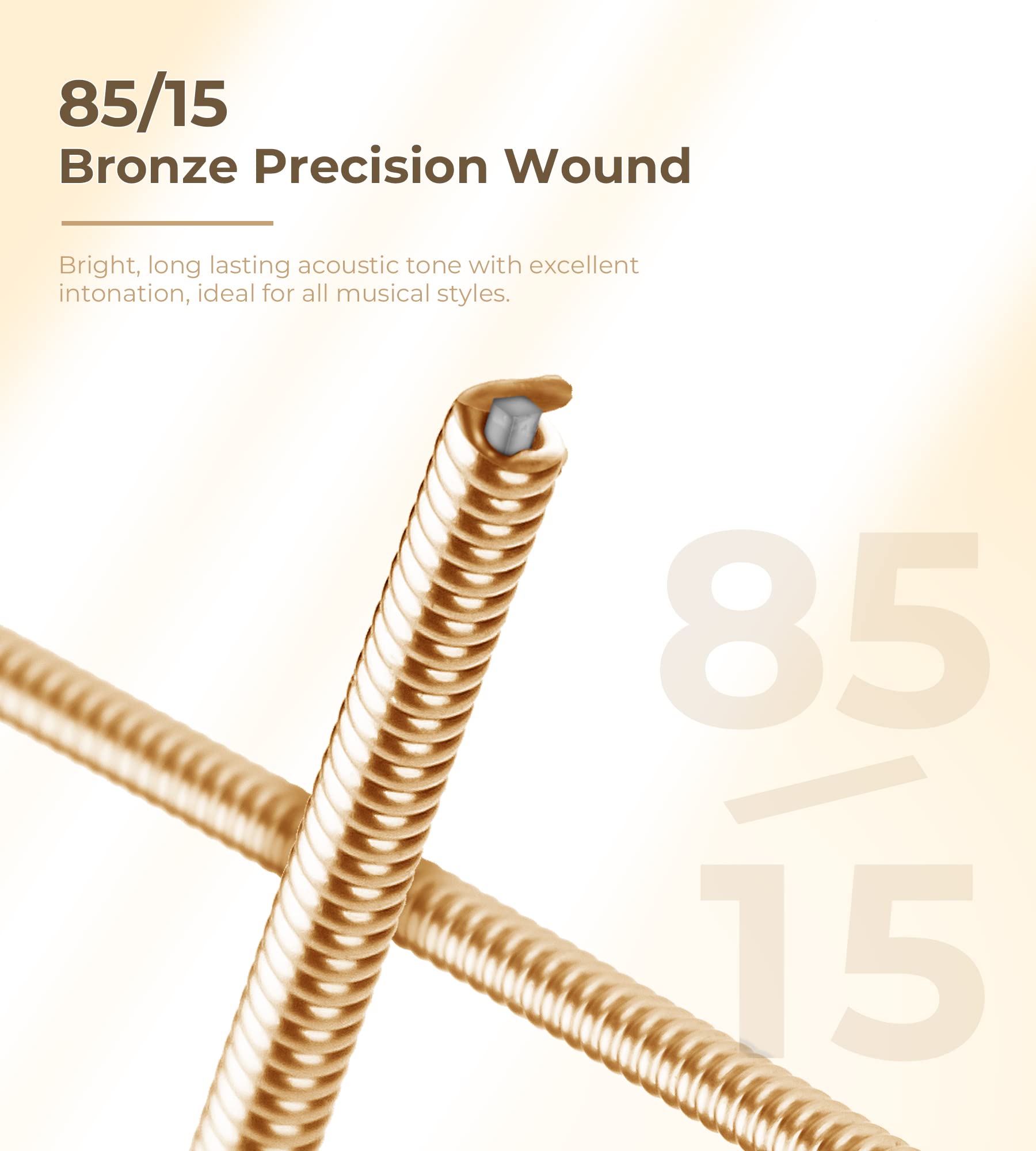 Vangoa Guitar Strings for 12 String Acoustic Guitar, 85/15 Bronze, Vacuum-sealed Packaging Durable Acoustic 12 String Set, Ball