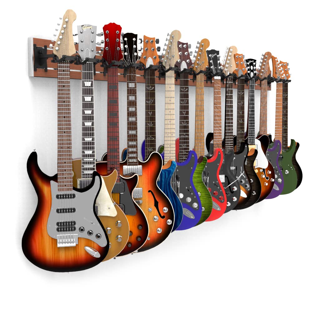 Dldirect Diamondlife Premier Multiple Guitar Wall Mount With 15 Black Adjustable Locking Guitar Wall Hangers 95'' Cherry