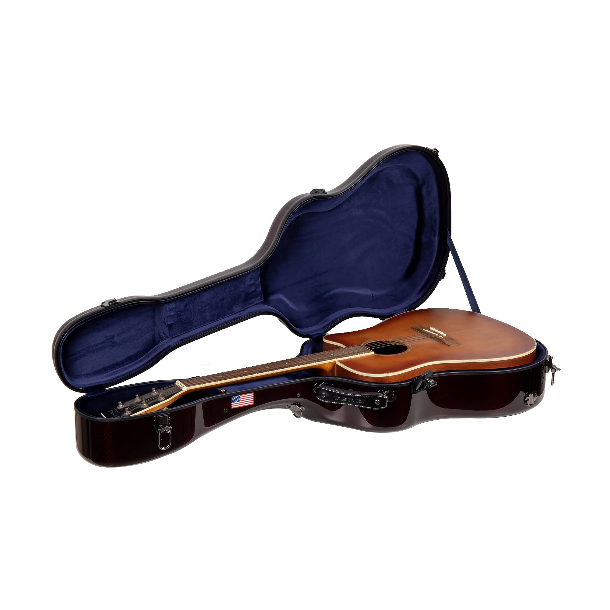 Crossrock Air Carbon Series Dreadnought Acoustic Guitar Case, 100% Carbon Fiber Flight Case With Protective Cover, American Flag
