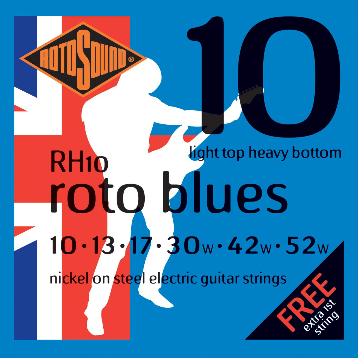 Rotosound Rh10 Nickel Light Topheavy Bottom Electric Guitar Strings (10 13 17 30 42 52)