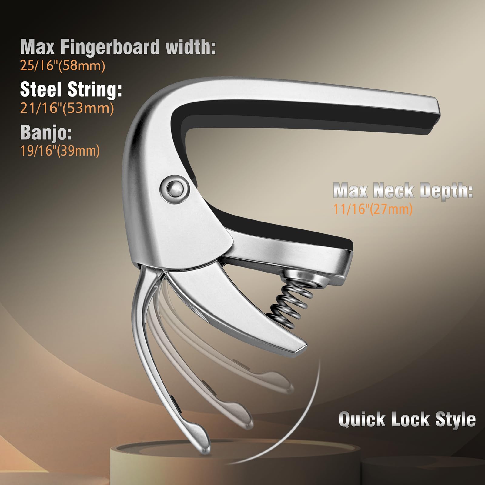 VEINTICO High-end Pro Guitar Capo for 6 Strings Acoustic and Electric Guitars with Quick Lock Performance-Silver