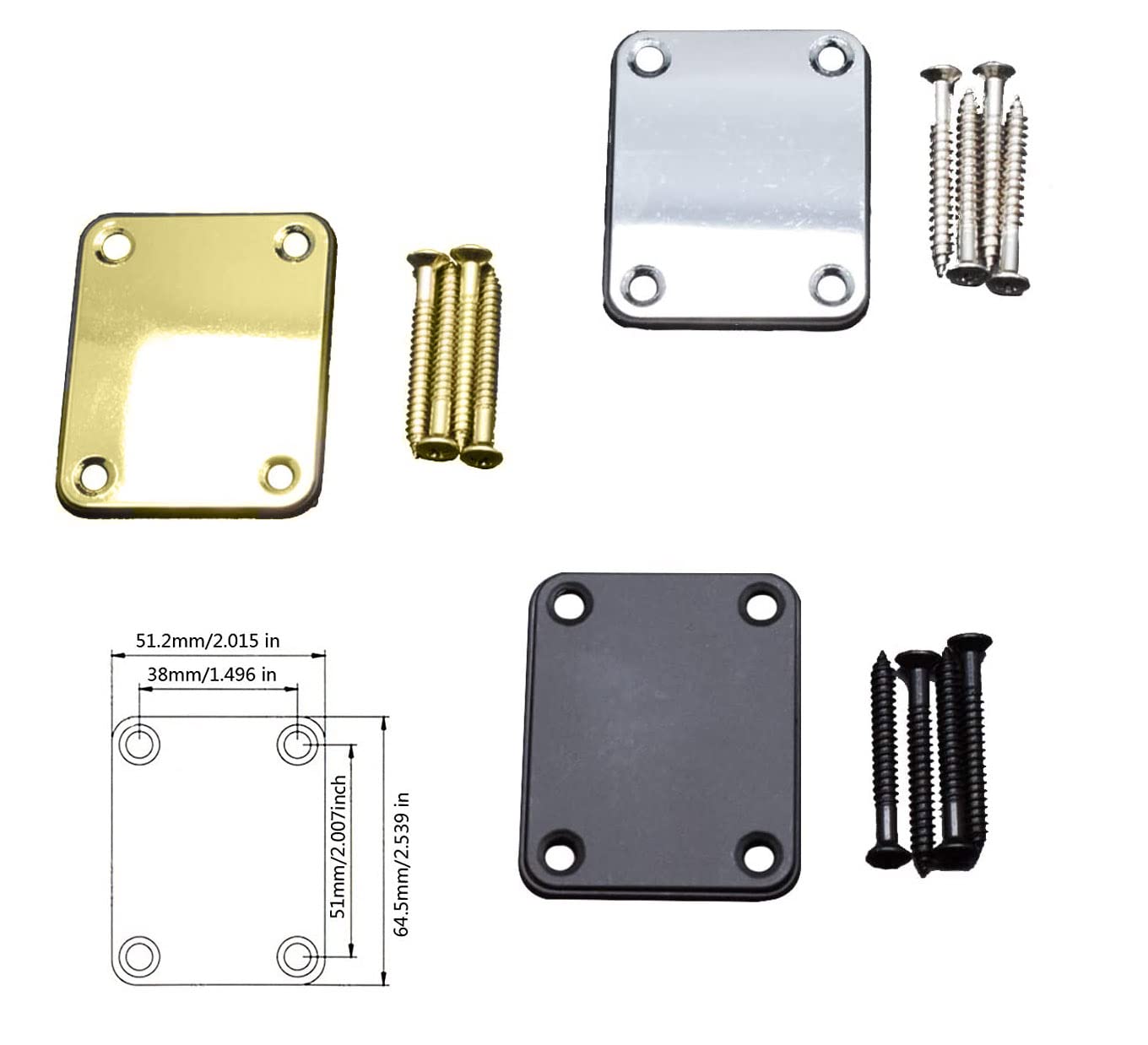 TUOREN 3Pack Electric Guitar Part Neck Plate String Tree Guide Retainer 1/4 Inch Input Jack Socket Plate with Screws for Fender