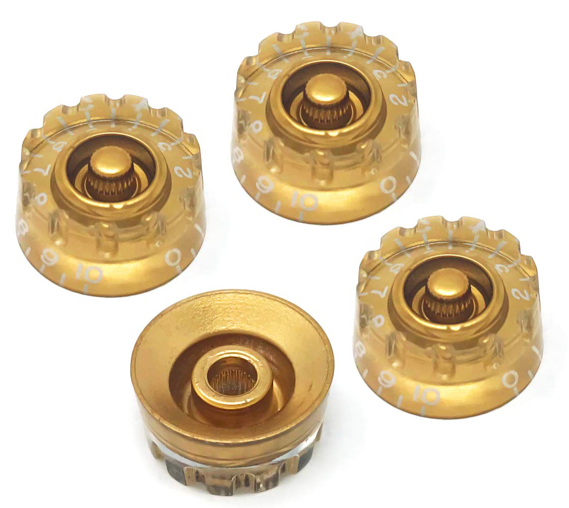 Vintage Forge Gold Notched Speed Knobs Compatible with USA Les Paul SG Electric Guitar (Set of 4) Knurled Fits 24 Fine-Spline US