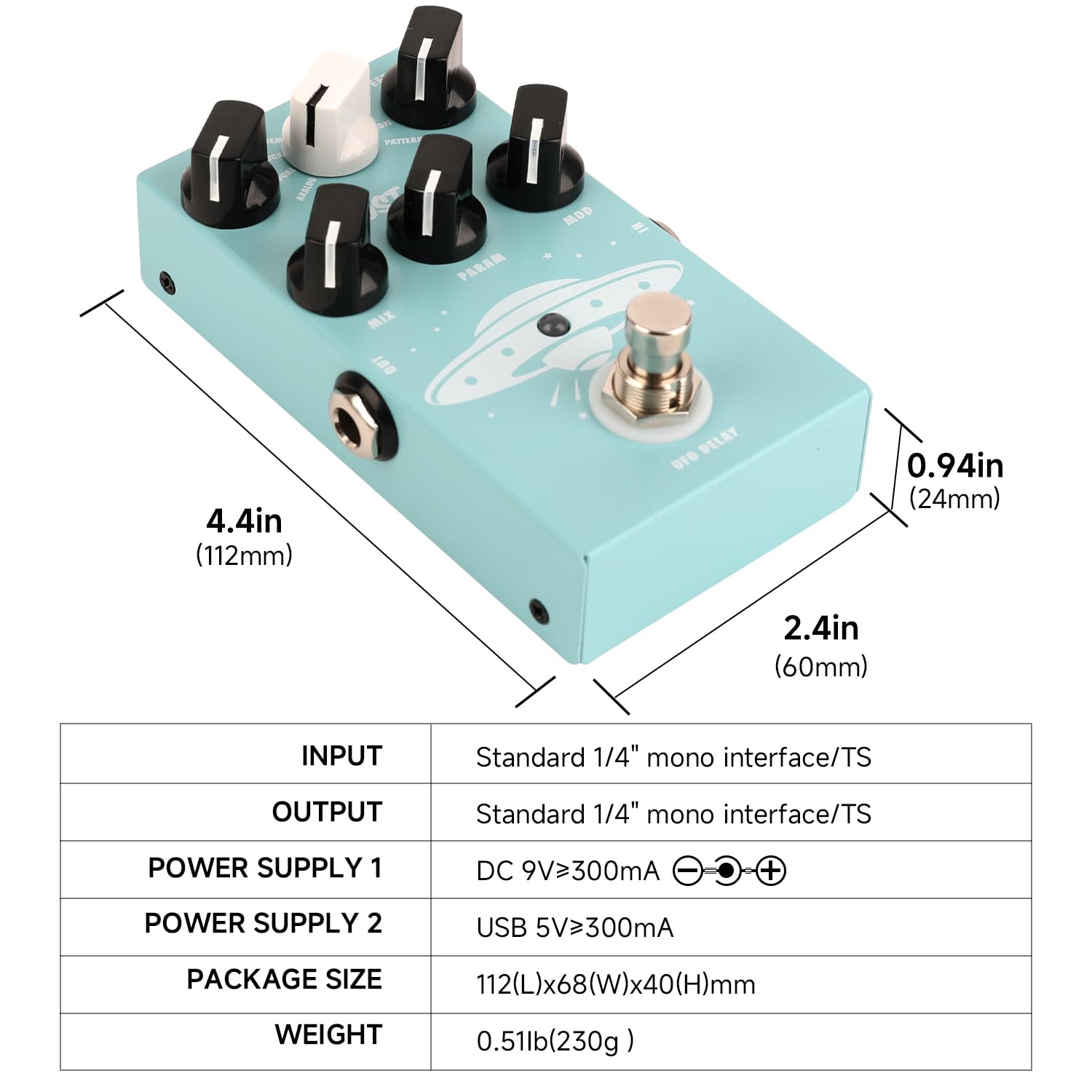 GHOSTFIRE Guitar Delay Pedal for Pedal Boards,9 Different Delay Effects for Electric Guitar, Bass,Tape,True Bypass (UFO Delay)