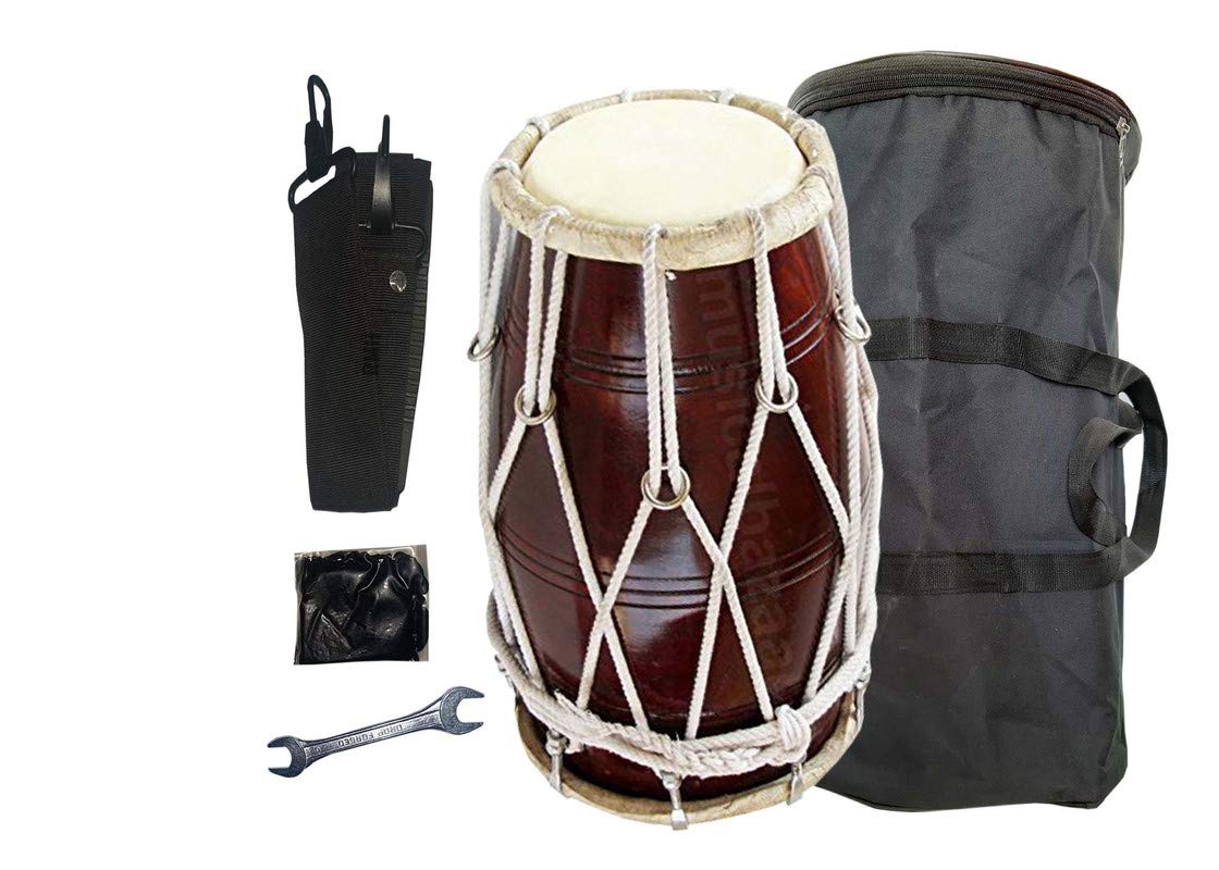 Gt Manufacturers Wooden Musical Dholak Instrument Drum With Kit Carry Bag