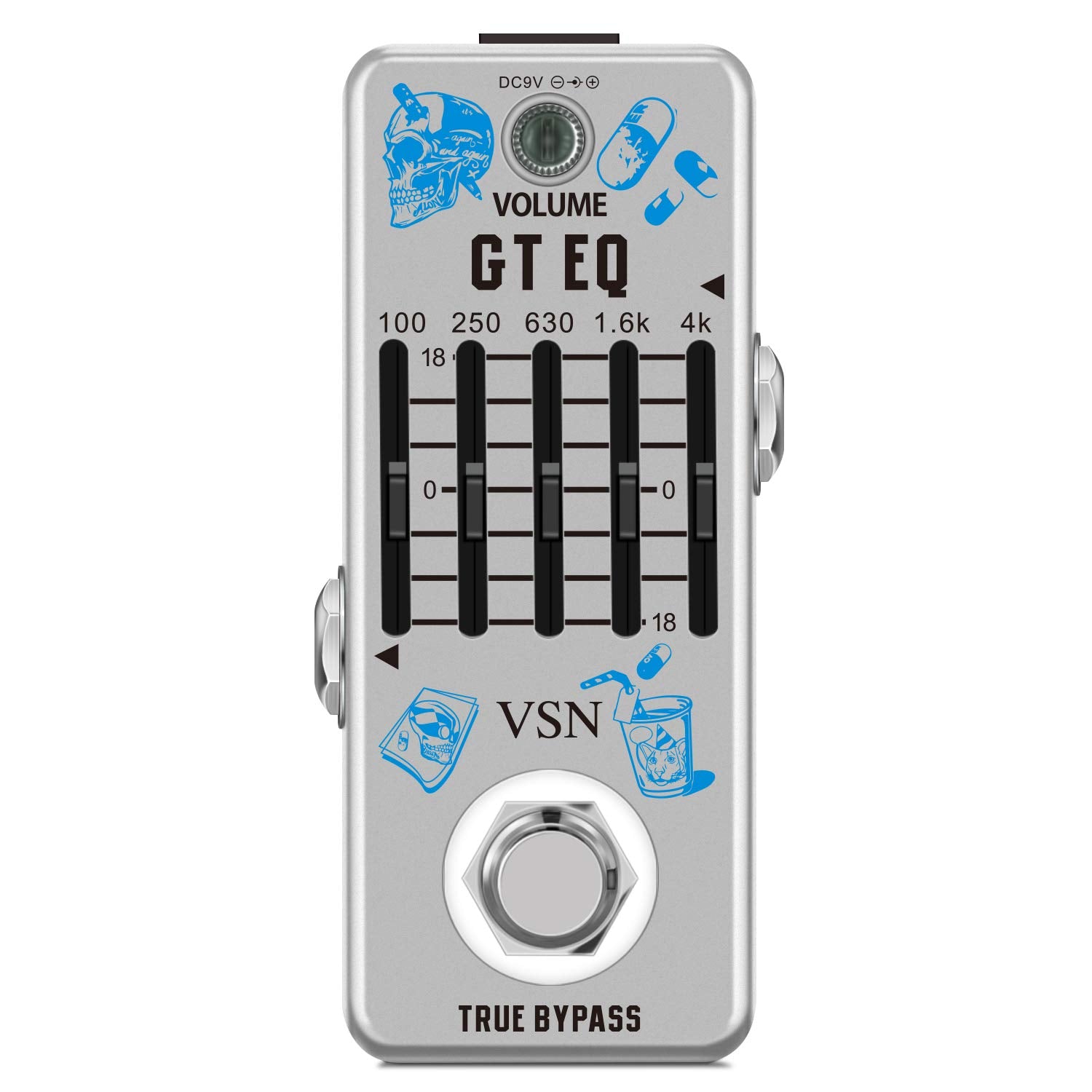 VSN EQ Pedal, 5 Band EQ Pedal Electric Guitar Equalizer (100Hz 250Hz 630Hz 1.6kHz 4kHz) Provides 18dB for Each Band EQ Seeker fo