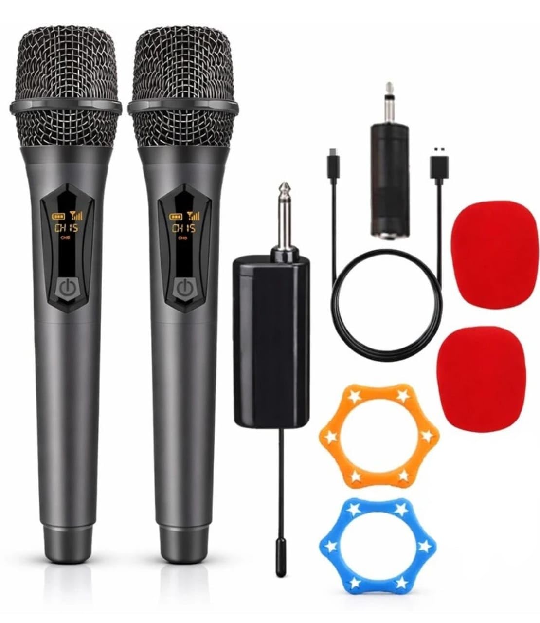 Uhf Microphone, Dual Wireless Mic, Handheld Dynamic Mic With Rechargeable Receiver Wireless Karaoke Mic For Singing Jagran, Spee