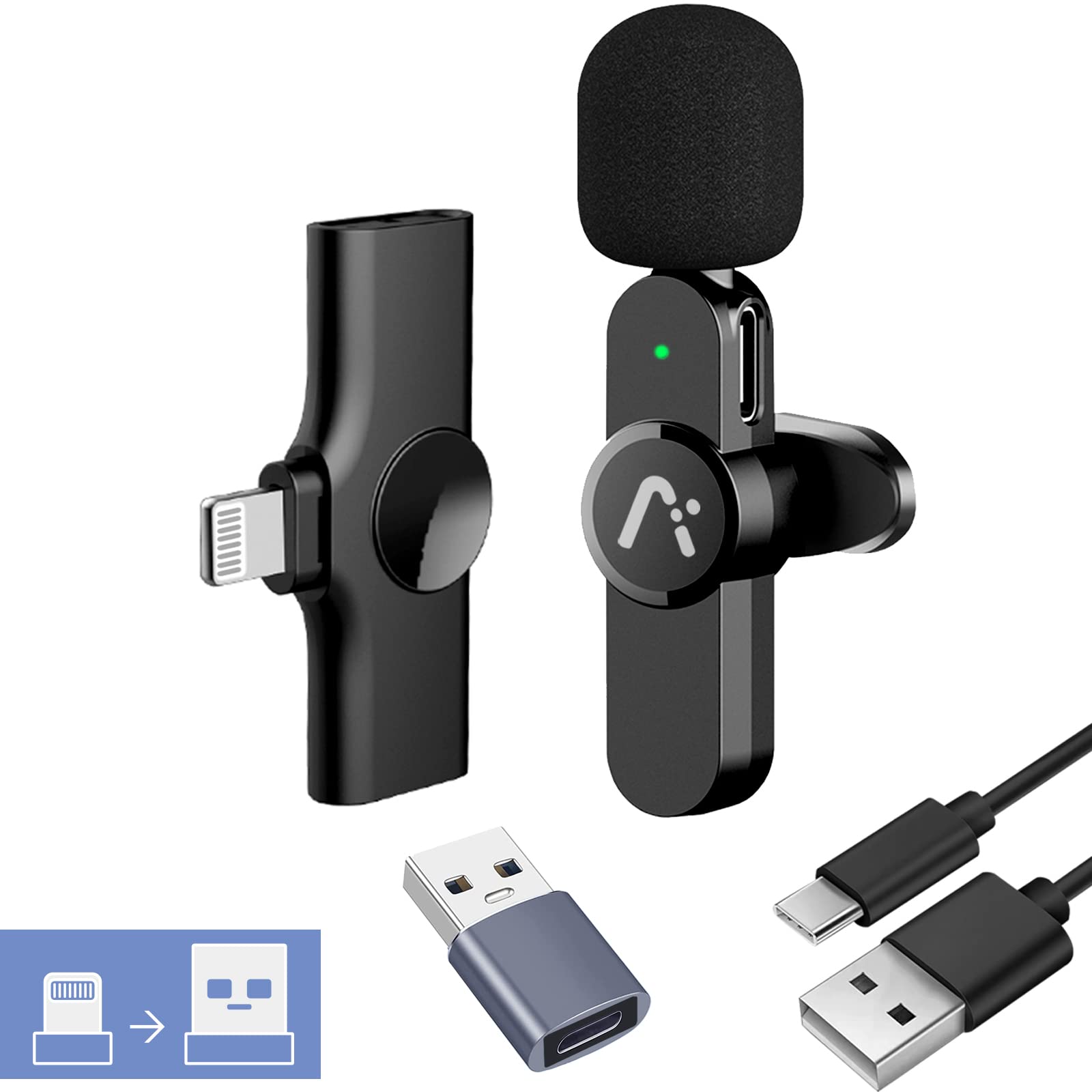 Aisizon Wireless lavalire Microphone, Wireless Clip on Microphones, Hi-Fi Audio, Wireless Mic A3, for iPhone 15, Laptop, Zoom Me