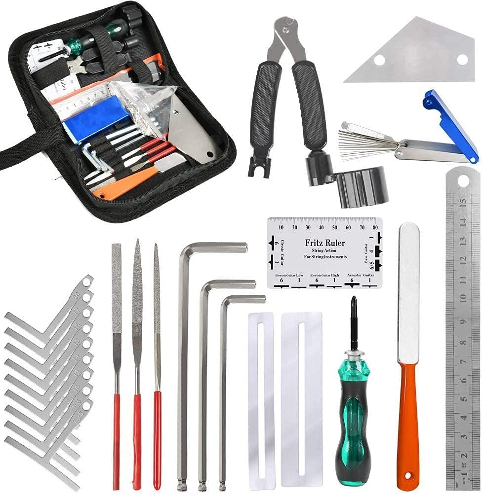 Timesetl Guitar Repairing Maintenance Tools Kit String Organizer String Action Ruler Gauge Measuring Tool Hex Wrench Set Files F