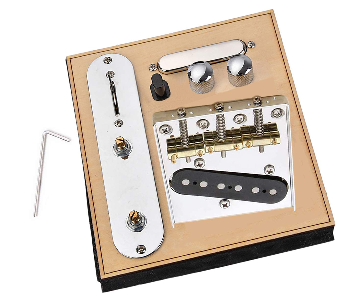 LAMSAM Combos of Prewired Electric Guitar Control Plate System, Standard Series Block Saddles Bridge Plate Loaded Alnico V Singl