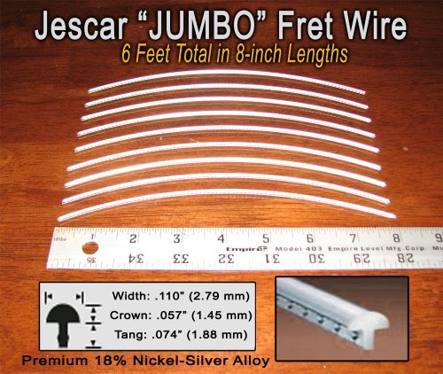 Guitar/Bass Fret Wire - Widest/Highest Jumbo Size Nickel-Silver - Six Feet