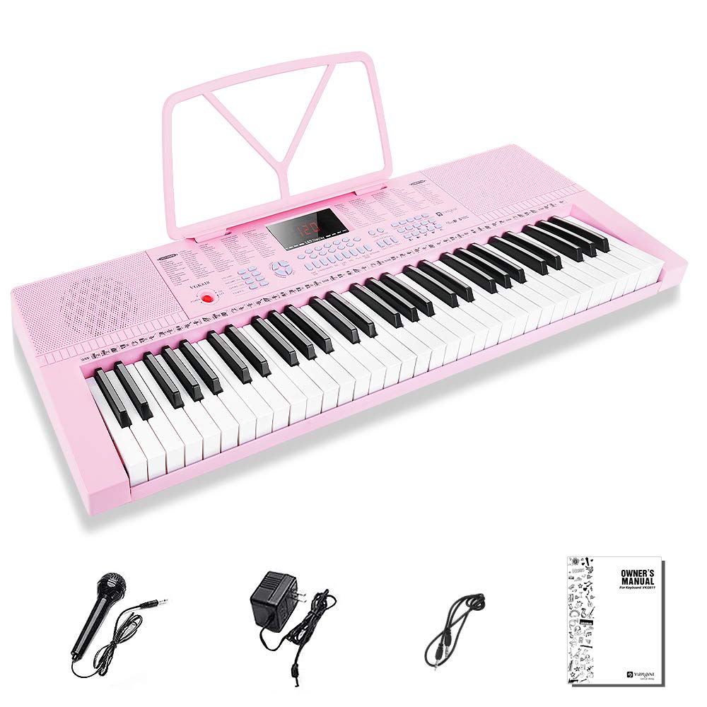 Vangoa VGK610 Piano Keyboard, 61 Mini Keys Portable Music Keyboard for Beginners with Microphone, 3 Teaching Modes, 350 Tones, 3