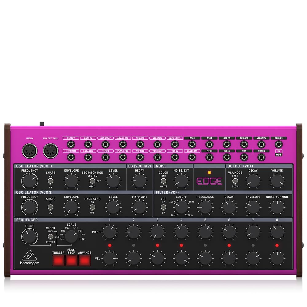 Behringer EDGE Analog Semi-Modular Percussion Synthesizer with 2 Oscillators, Multi-Mode Filter, Dual 8-Step Sequencer and 16-Vo
