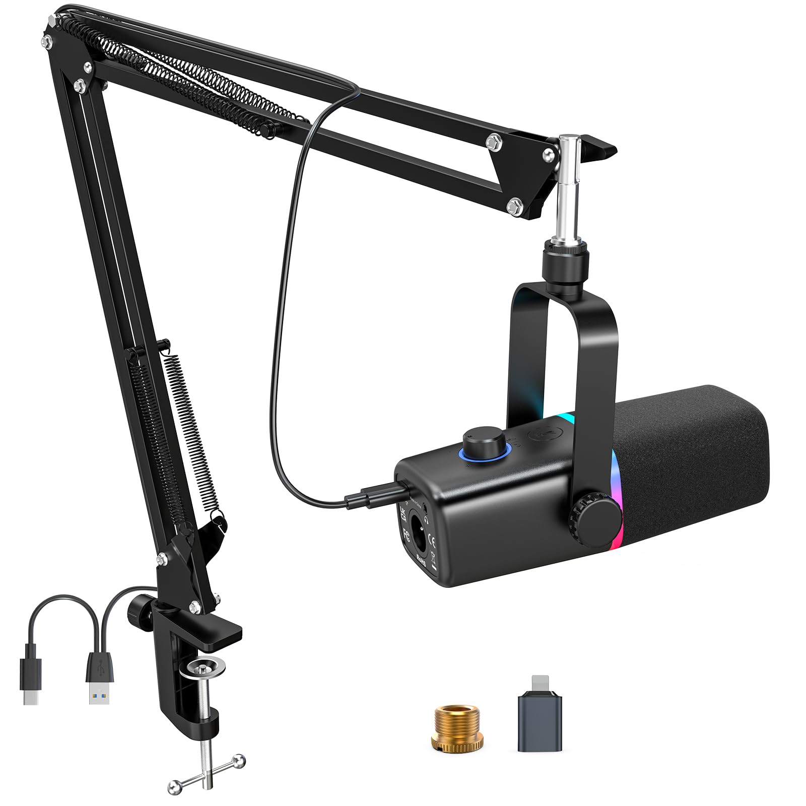 Zealsound Xlr/Usb Dynamic Microphone For Gaming Podcast,Mic For Iphone Phone Pc Computer Gaming Streaming Microphone With Rgb Li