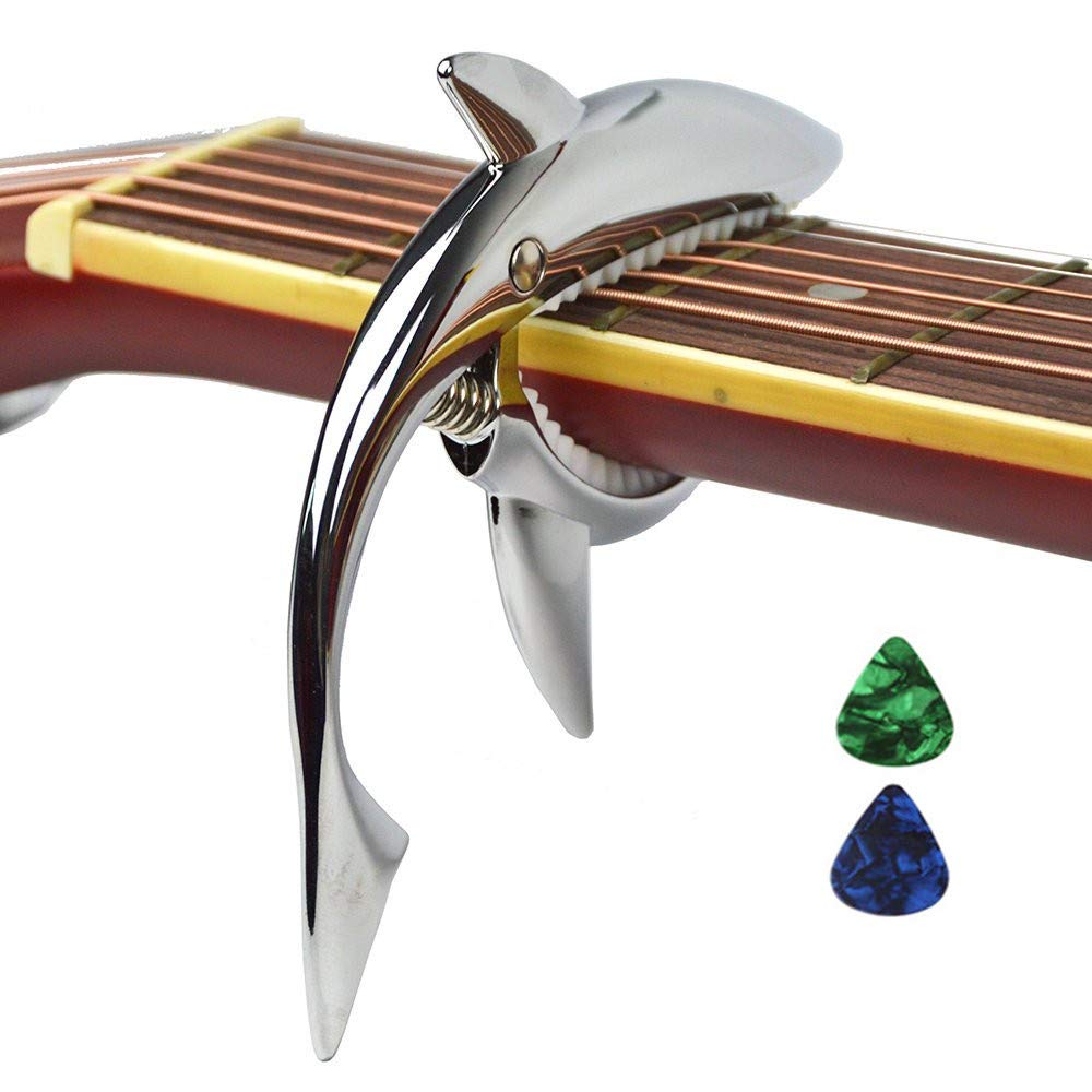 Imelod Zinc Alloy Guitar Capo Shark Capo for Acoustic and Electric Guitar with Good Hand Feeling, No Fret Buzz and Durable(Silve