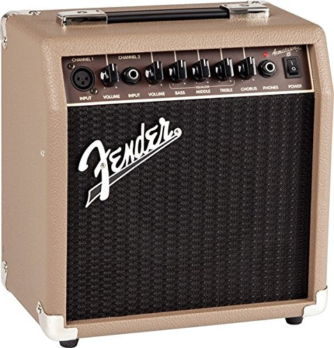 Fender Acoustasonic 15 Acoustic Guitar Amplifier Bundle with Instrument Cable, Picks, and Austin Bazaar Polishing Cloth