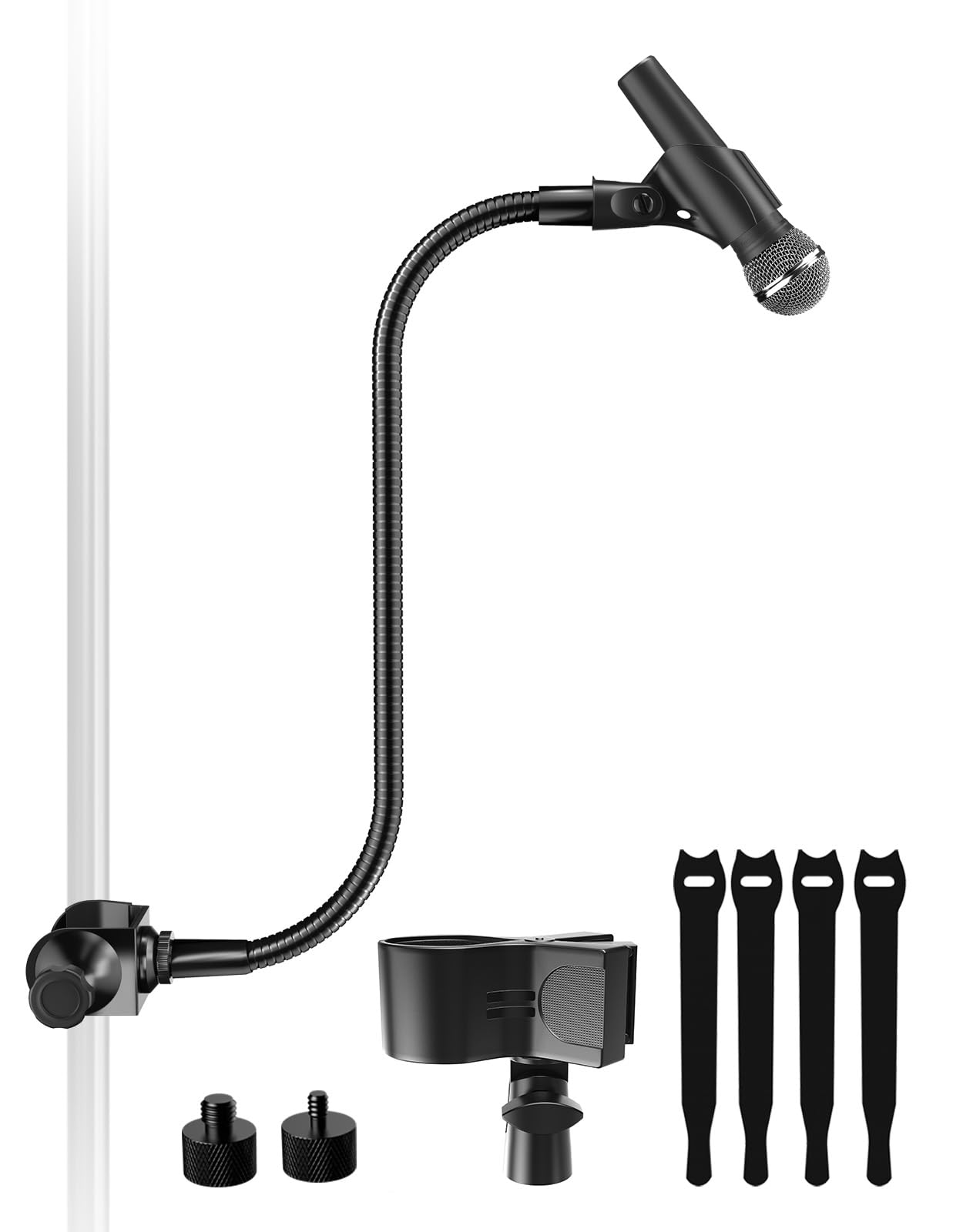 Etour 19-inch Gooseneck Microphone Stand, 360 Adjustable Mic Arm with 2 Mic Holders & Pole Stand Clamp & 5/8-3/8 and 5/8-1/4 Scr