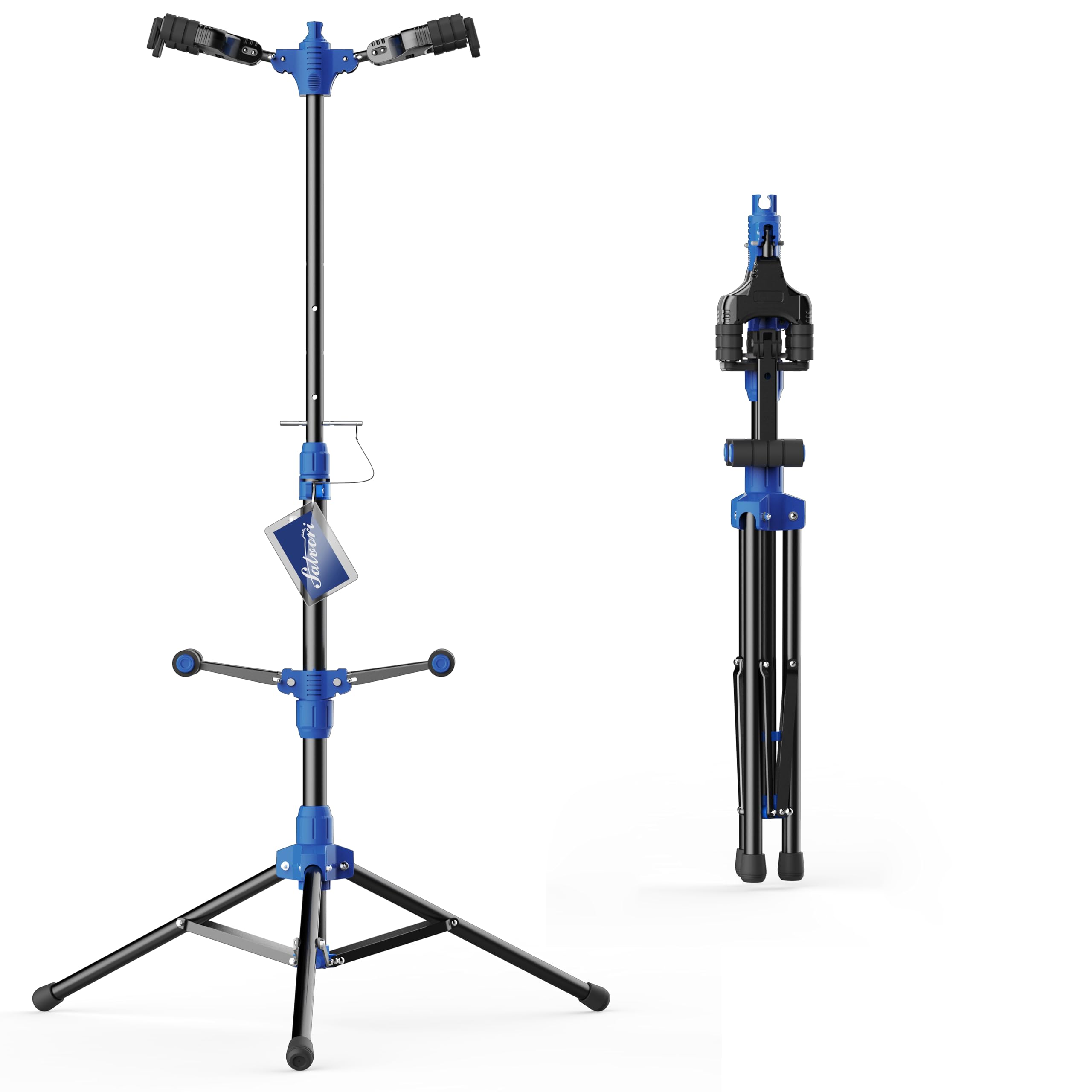 Salvori Folding Dual Guitar Stand With Auto-Lock System And Soild Tripod, Double/Multiple Guitar Stand/Holder/Rack For Single Ba