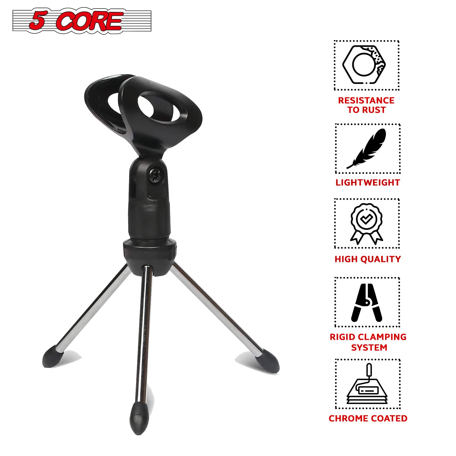5 Core Mic Stand Desk Angle Adjustable Table Tripod Mirophone Holder Portable Desktop Stands Includes Universal Mic Clip MINI TR