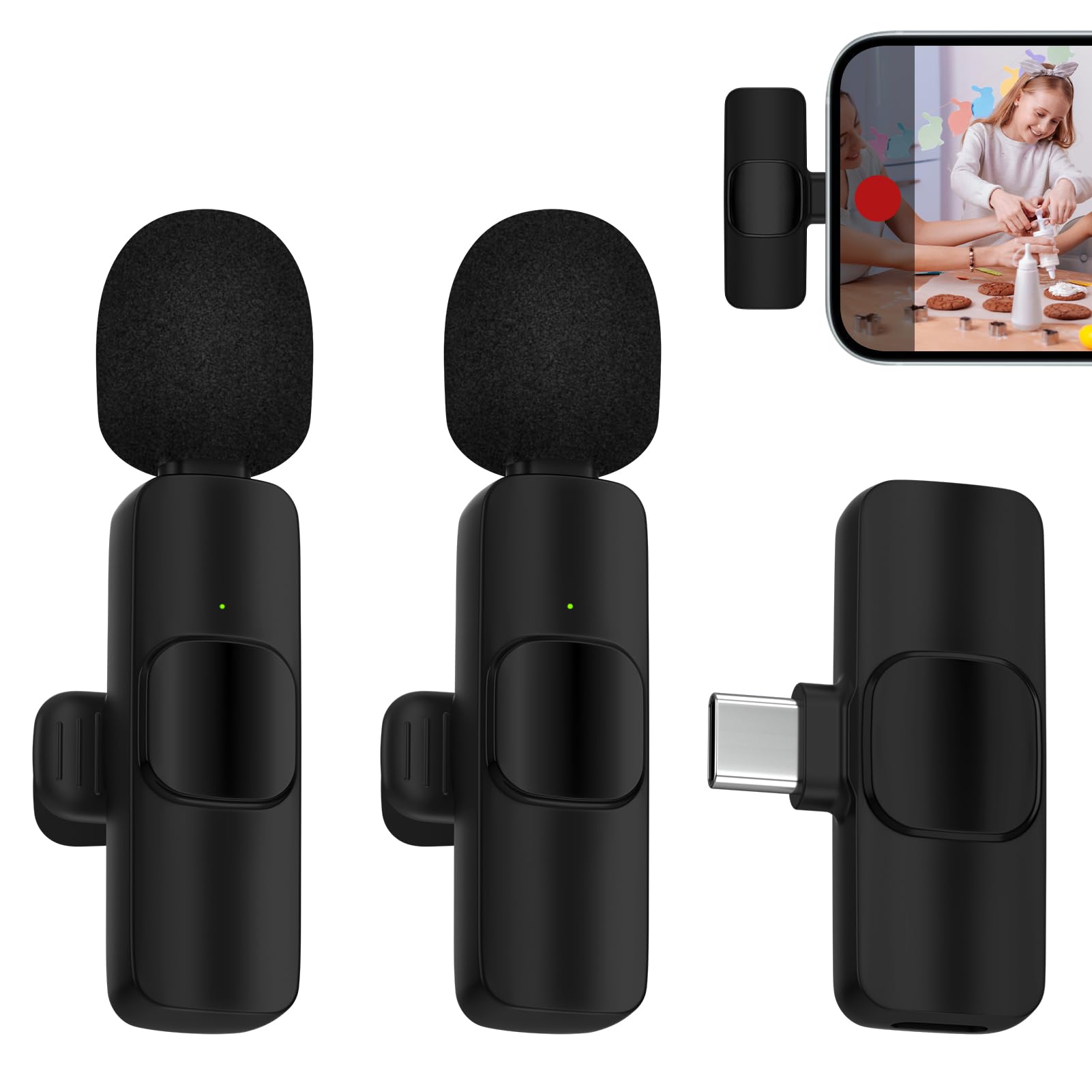 Wireless Microphone For Iphone 16 Pro Max 15, Mini Lavalier Microphone Usb C Wireless Lav Mic For Android Phone Samsung S24Fe S2