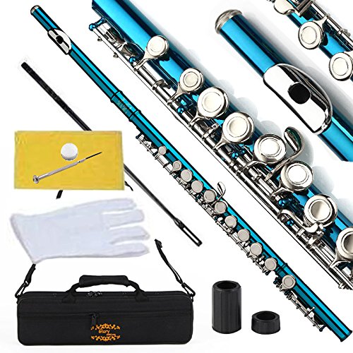 Glory Closed Hole C Flute With Case, Tuning Rod And Cloth,Joint Grease And Gloves,Sea Blue