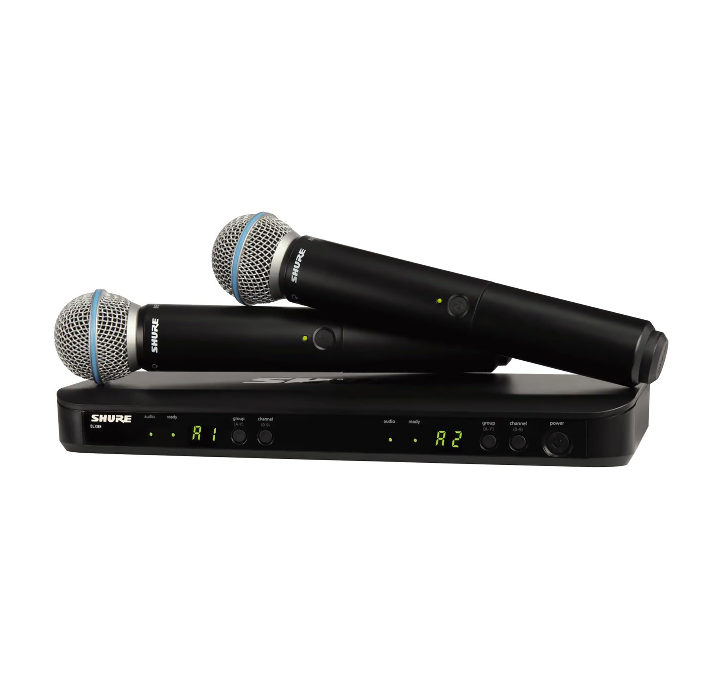 Shure BLX288/B58 Dual-Channel Wireless Audio System H10 Band (542-572 MHz) - BLX88 Receiver, (2) BLX2 Transmitters with Beta 58A