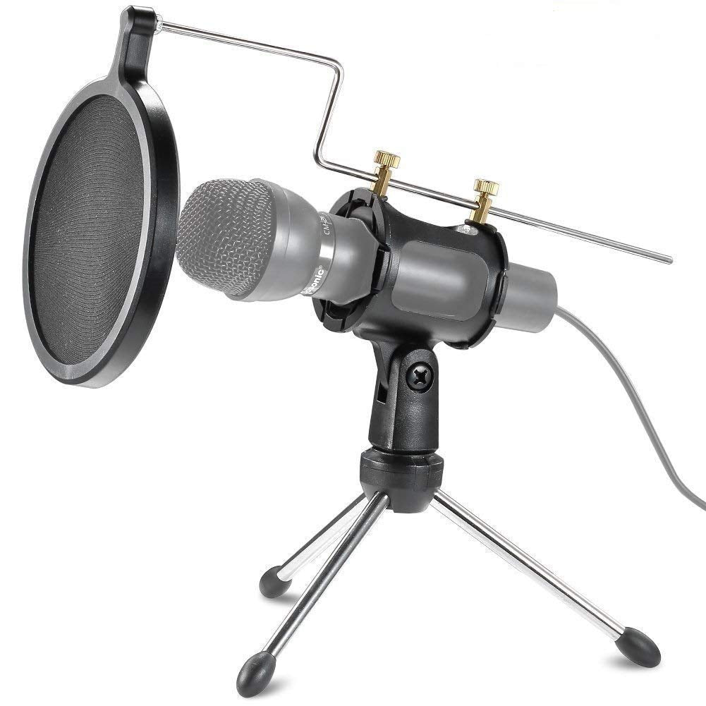 Powerpak F-9 Foldable Desktop Microphone Tripod Stand With Shock Mount Mic Holder (Black)