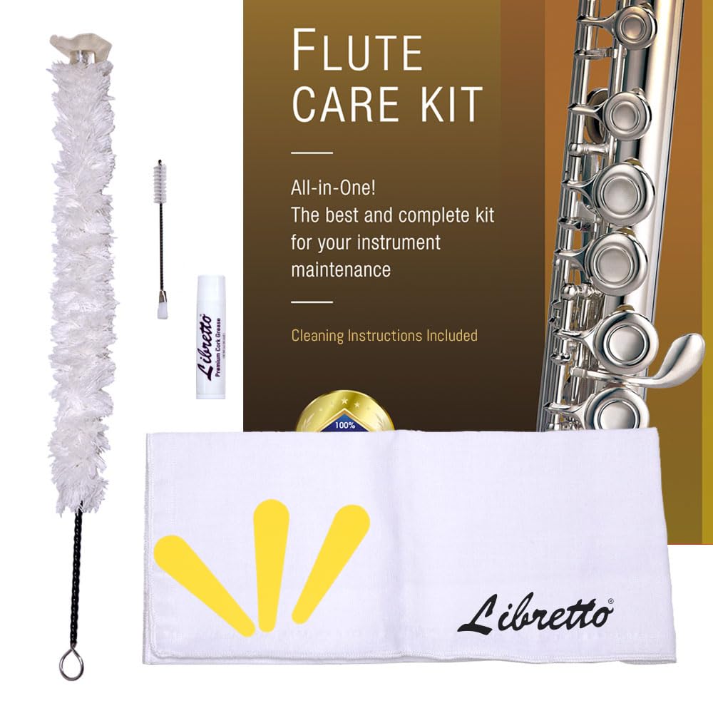 Libretto Flute All-Inclusive Cleaning & Care Kit: Cleaning Swab + Dust Brush + Cleaning Cloth + Premium Cork Grease For Piccolo,