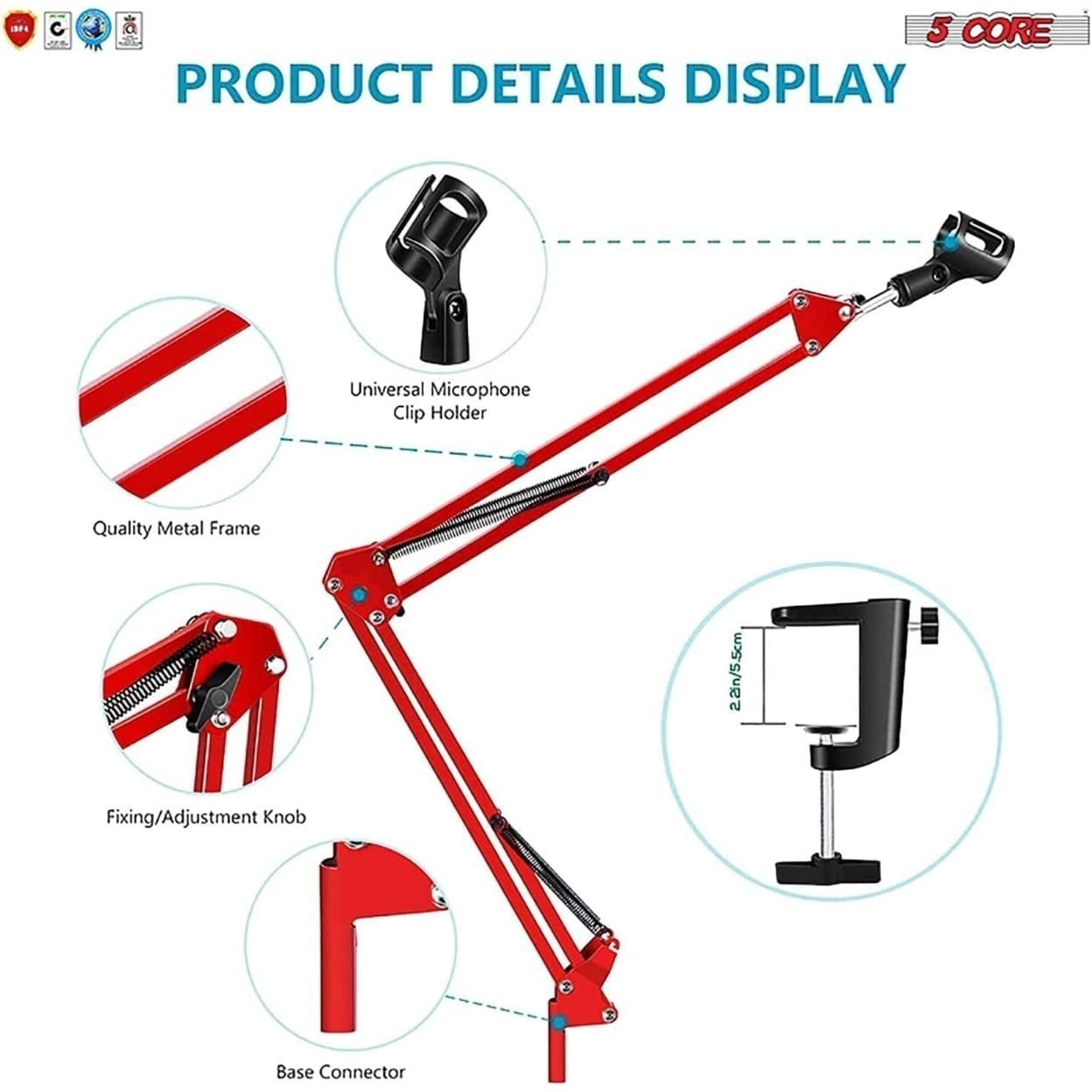 5 Core Mic Arm Adjustable Boom Microphone Stand Desk Mount Heavy Duty Brazo Para Microfono