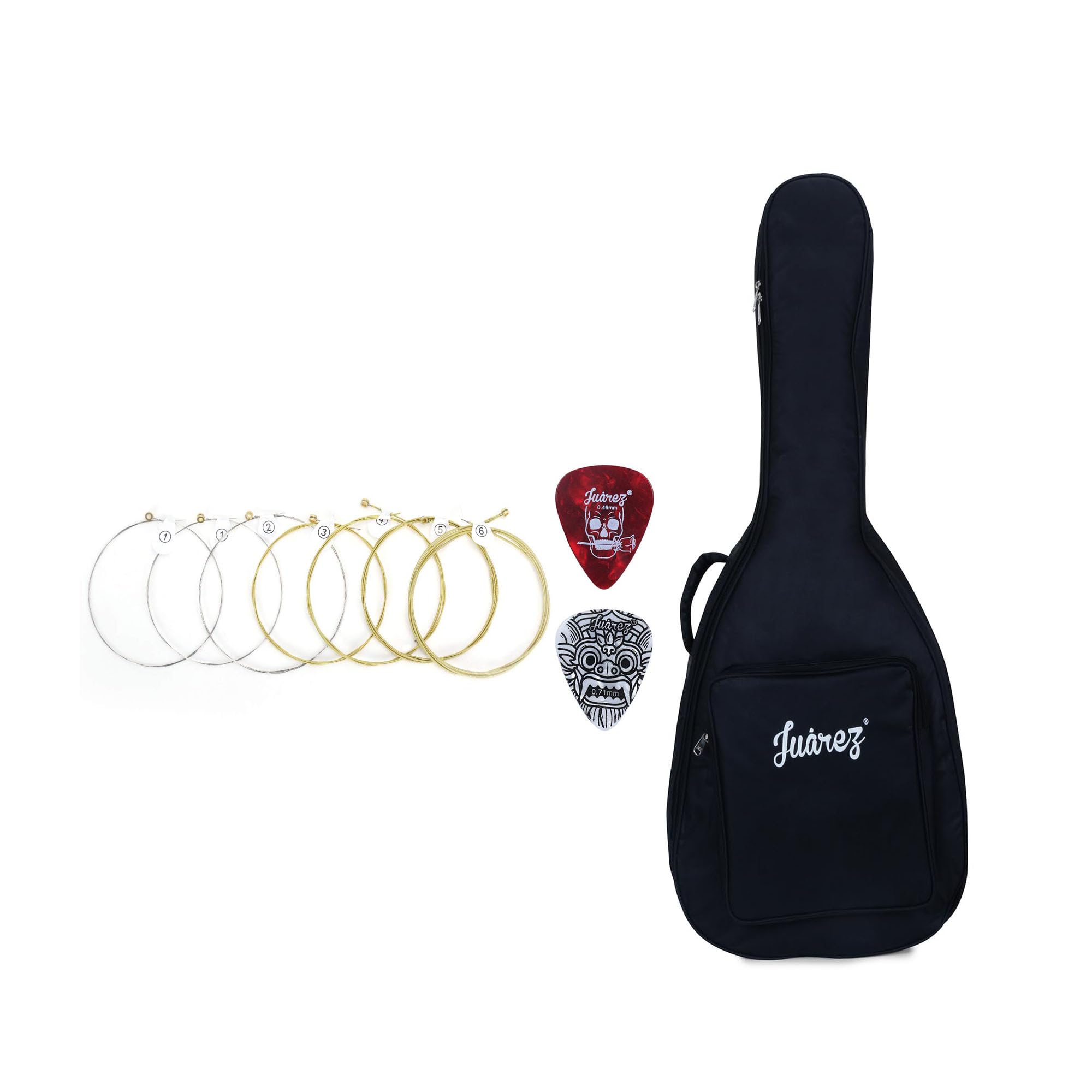 Juarez Jrgb90 Acoustic Guitar Bag Combo (Black) With Extra Light Strings (0.0100.048, 7 Strings) & 2 Picks  Fits 38-41 Guitars F