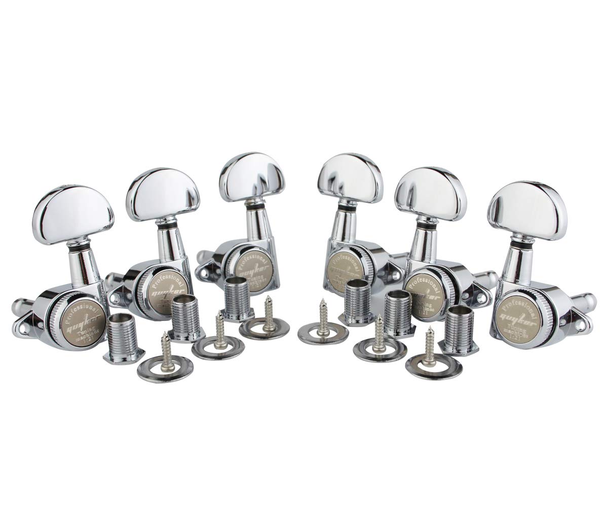 Guyker 6Pcs Guitar Locking Tuners (3L + 3R Handed) - 1:21 Lock String Tuning Key Pegs Machine Heads with Half-Circle Handle Repl