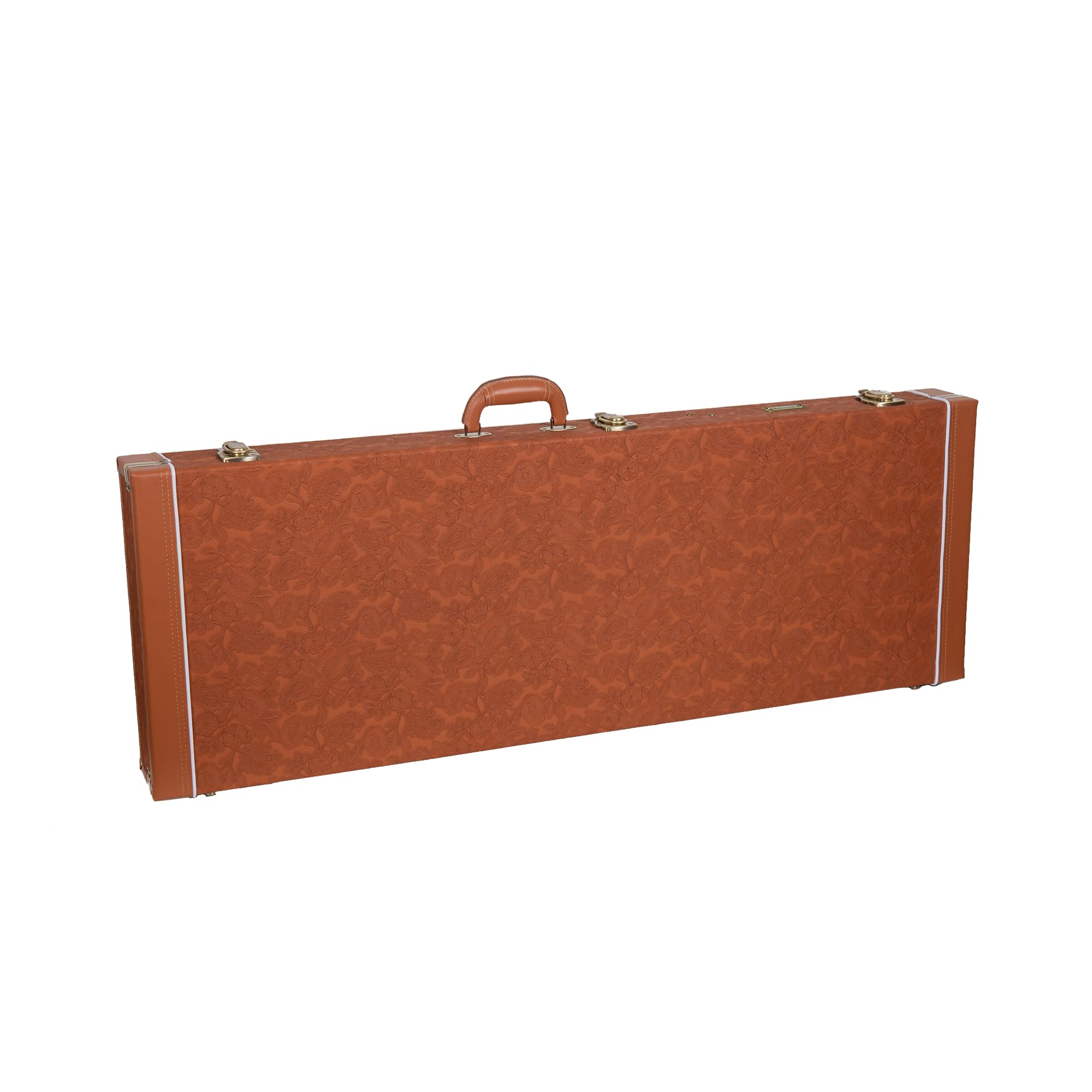 Crossrock Relief Series Jazzmaster/Jaguar Guitar Case for Offset Electric Guitars | Carved Red Wood Finish, Ivory Plush Interior