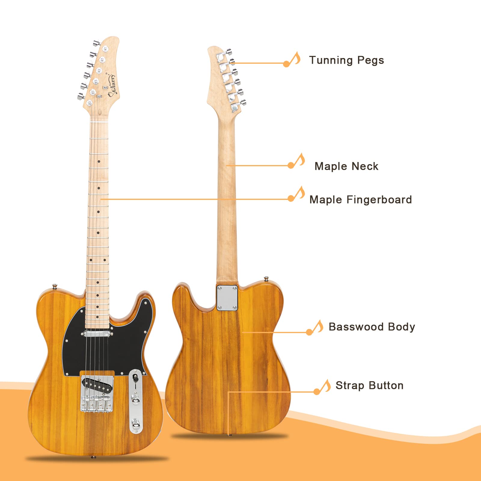 GLARRY 39 '' GTL Electric Guitar for Music Lover, SS Pickups Maple Fingerboard with Accessories Pack Guitar Bag(Transparent Yell